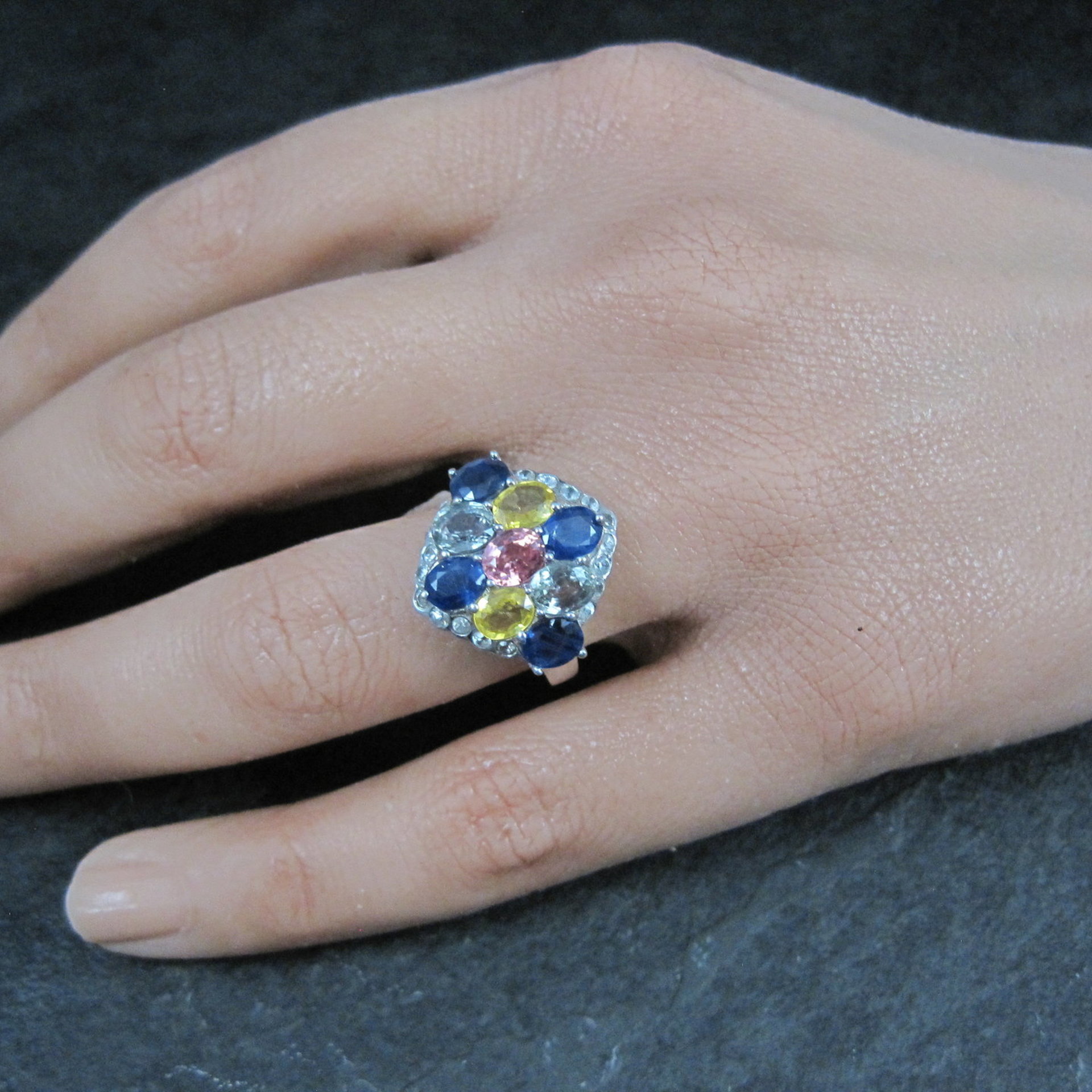 Multi Colored Sapphire Ring Sterling Silver Size 5