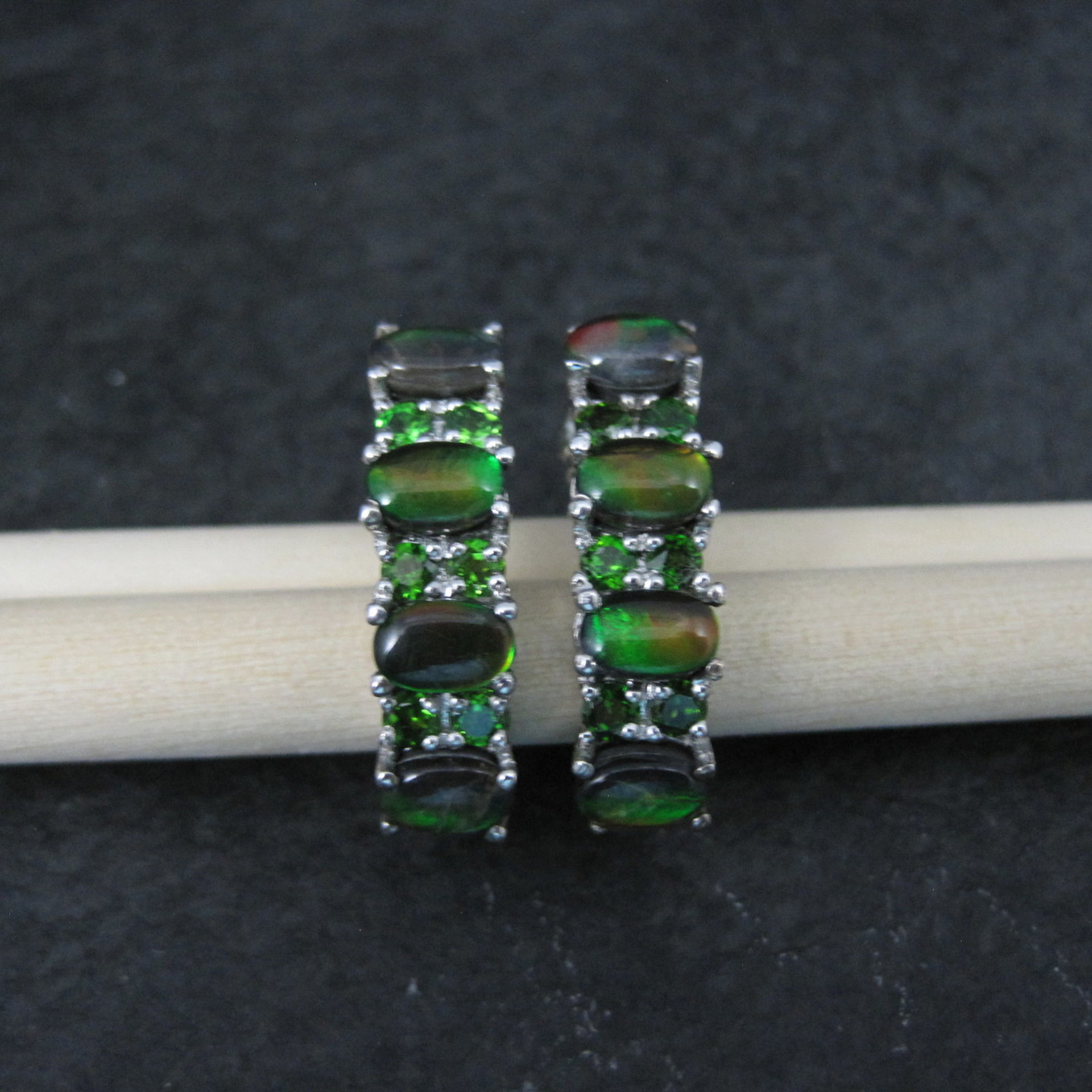 Black Ethiopian Opal and Chrome Diopside Earrings Sterling Silver