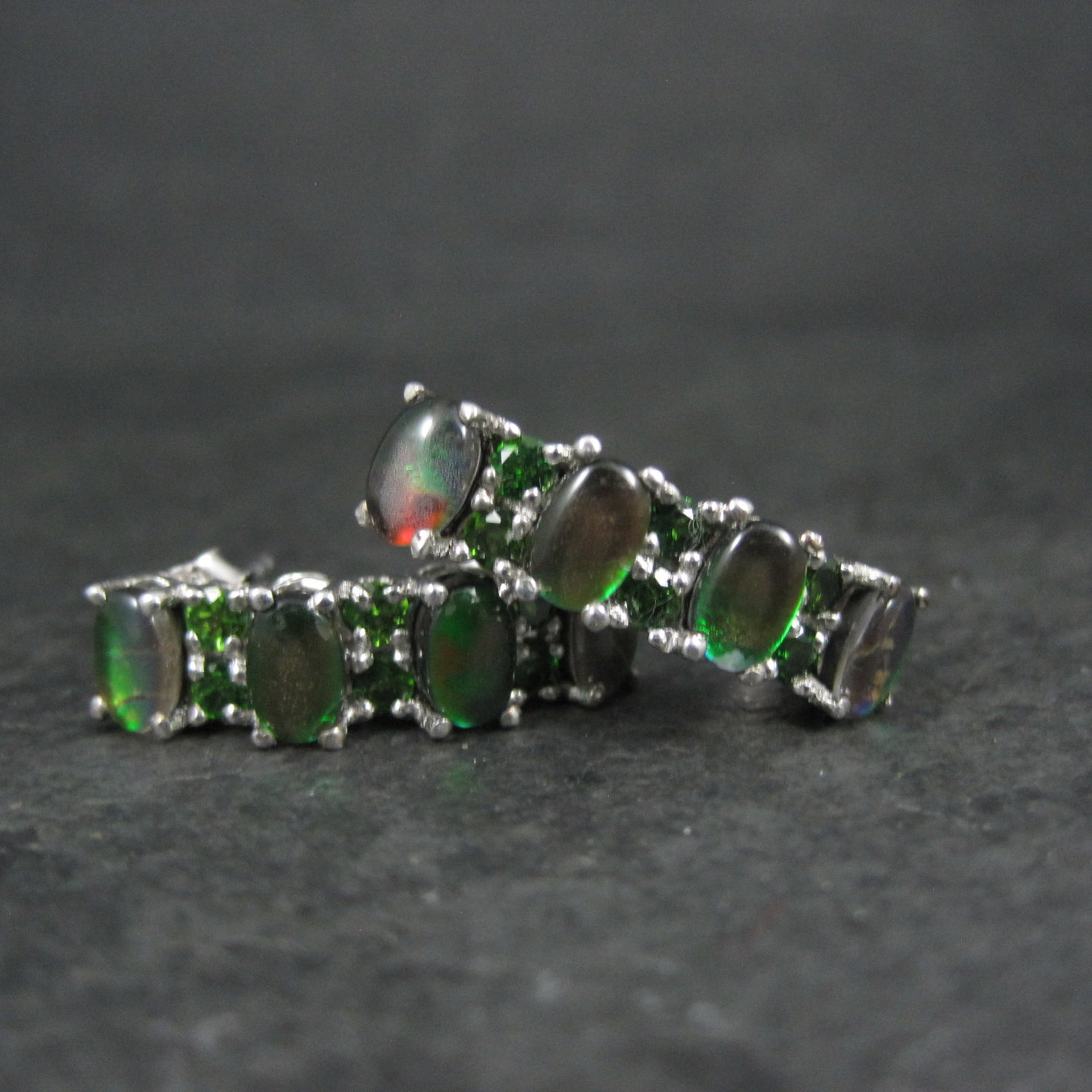Black Ethiopian Opal and Chrome Diopside Earrings Sterling Silver