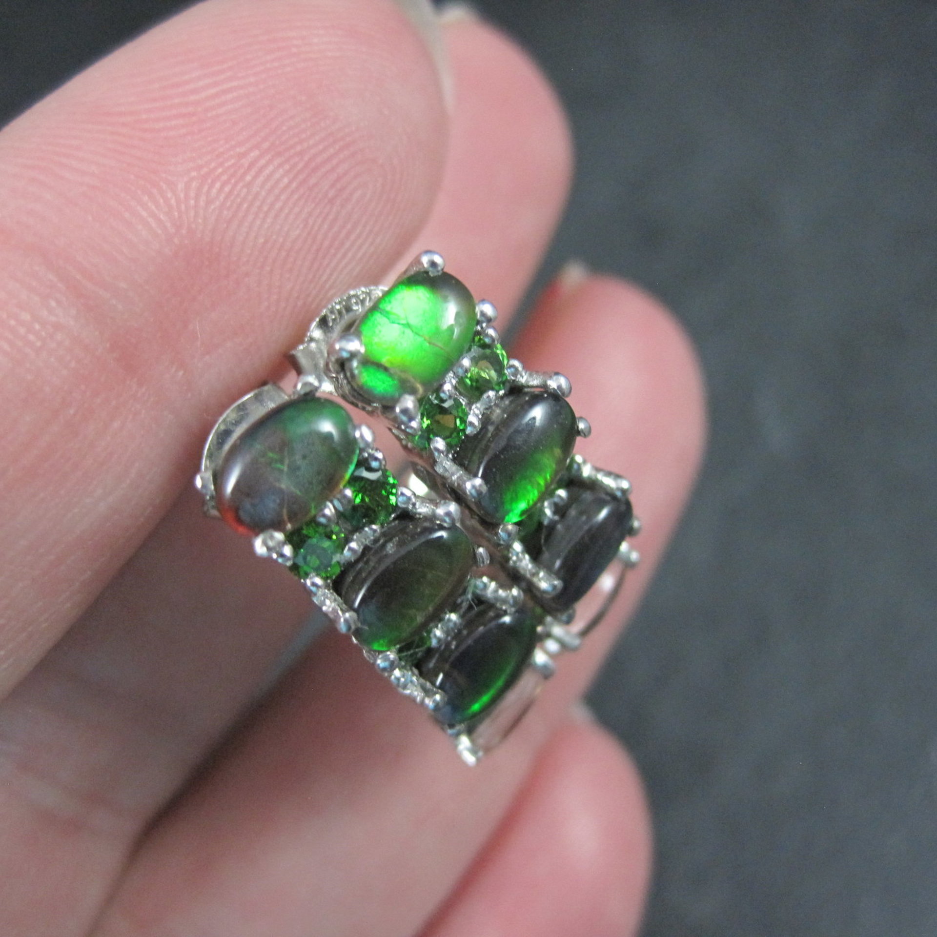 Black Ethiopian Opal and Chrome Diopside Earrings Sterling Silver