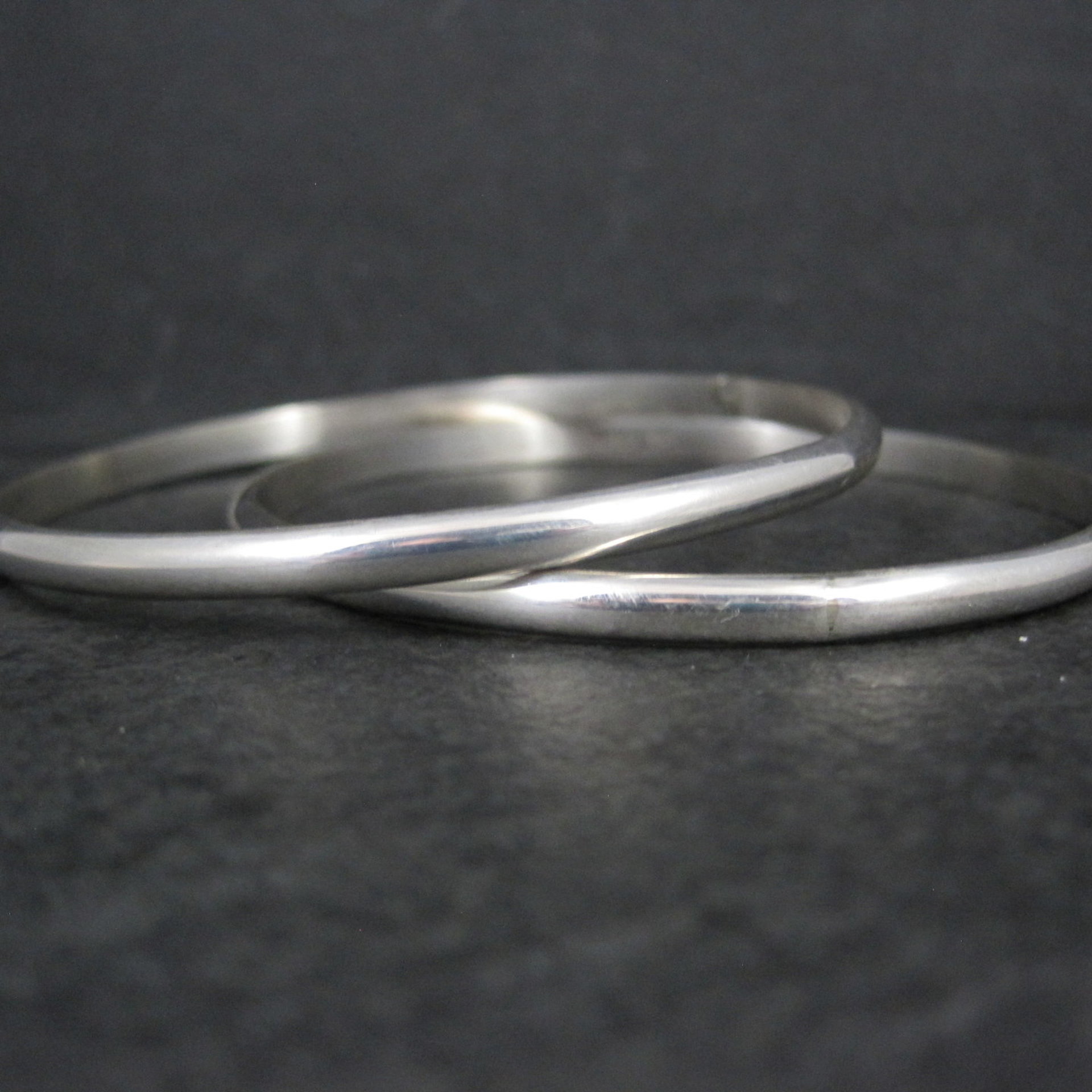 Set of 2 Plain Navajo Bangle Bracelets Sterling Silver 7.75"  TAHE