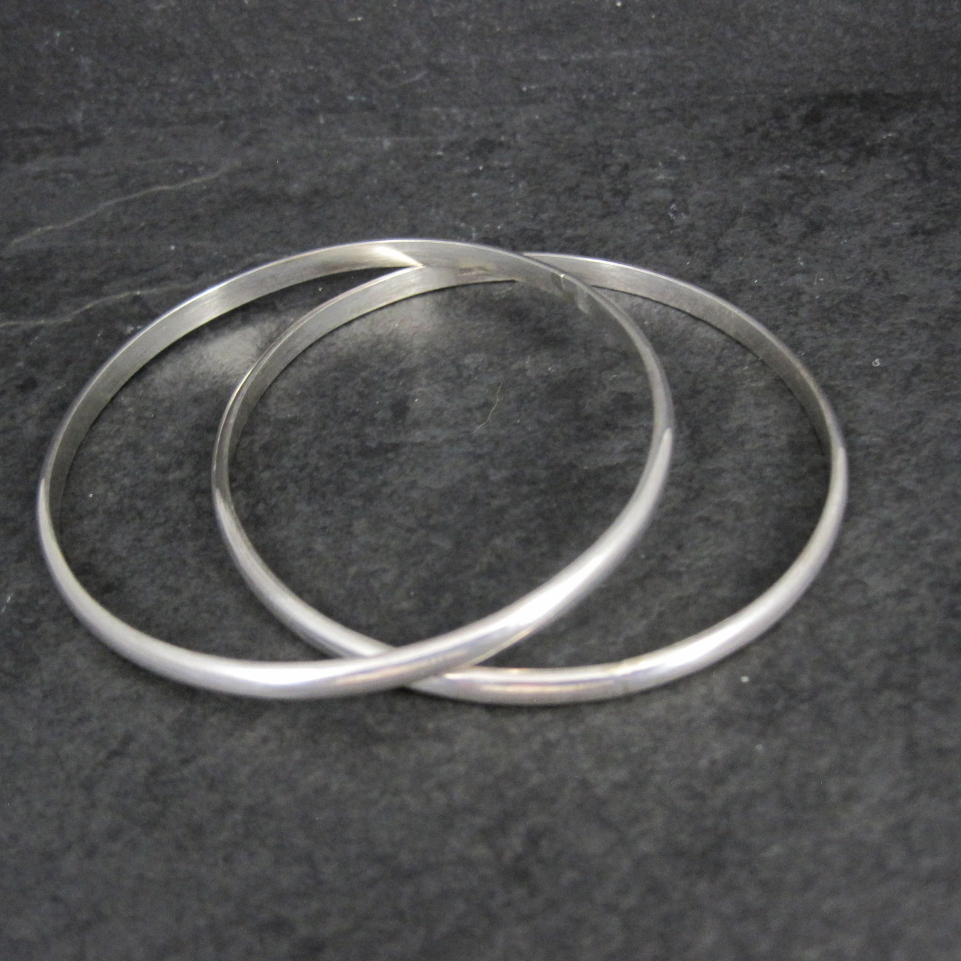 Set of 2 Plain Navajo Bangle Bracelets Sterling Silver 7.75"  TAHE