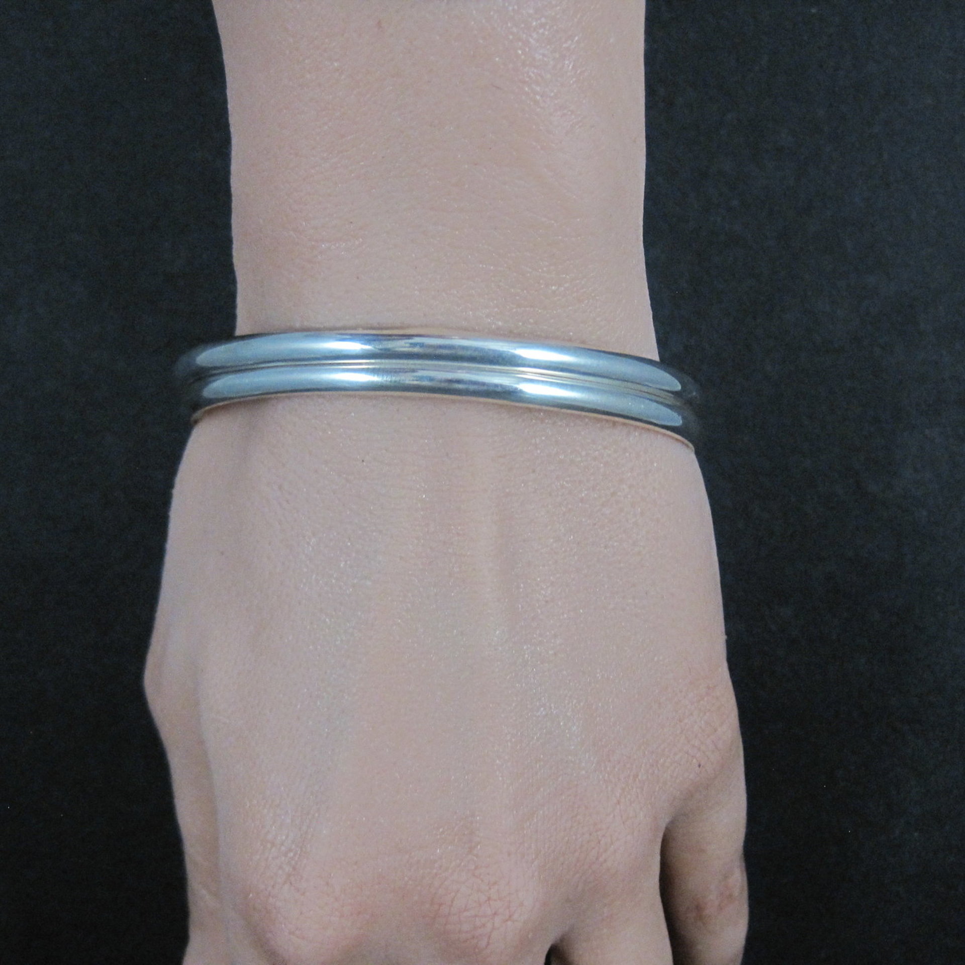 Set of 2 Plain Navajo Bangle Bracelets Sterling Silver 7.75"  TAHE
