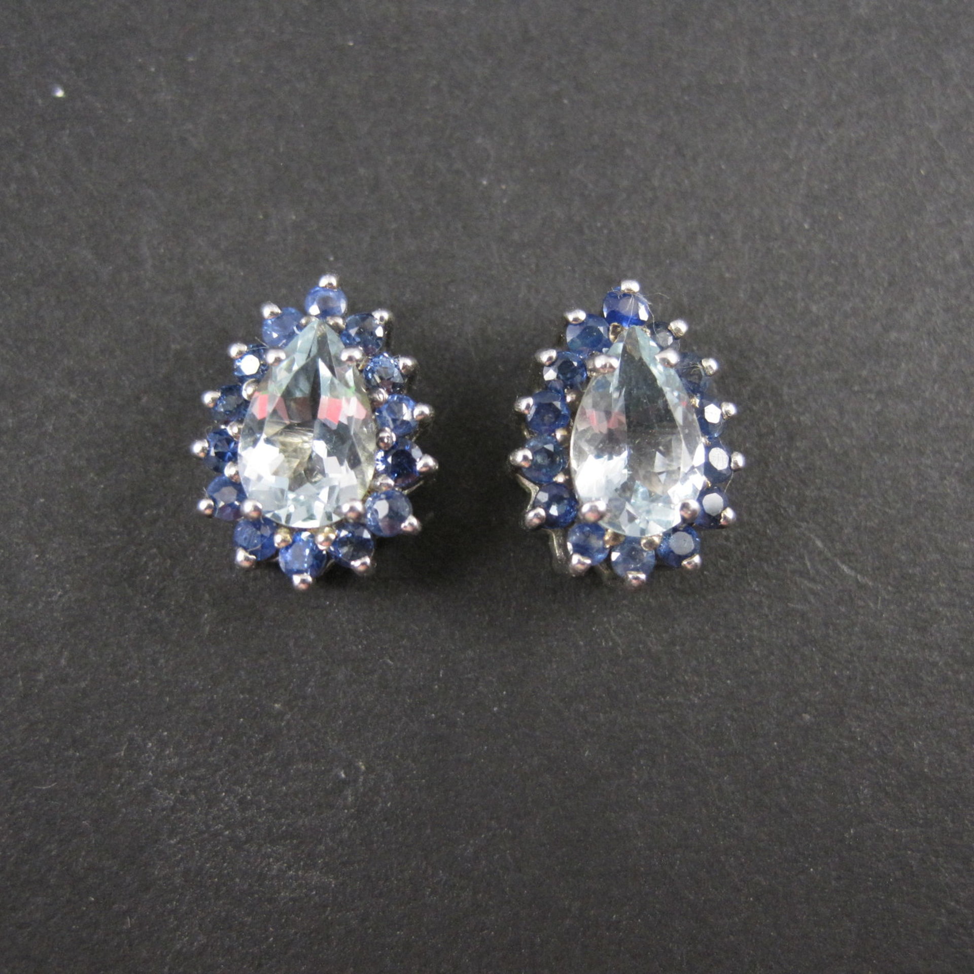 Aquamarine Sapphire Teardrop Stud Earrings Sterling Silver