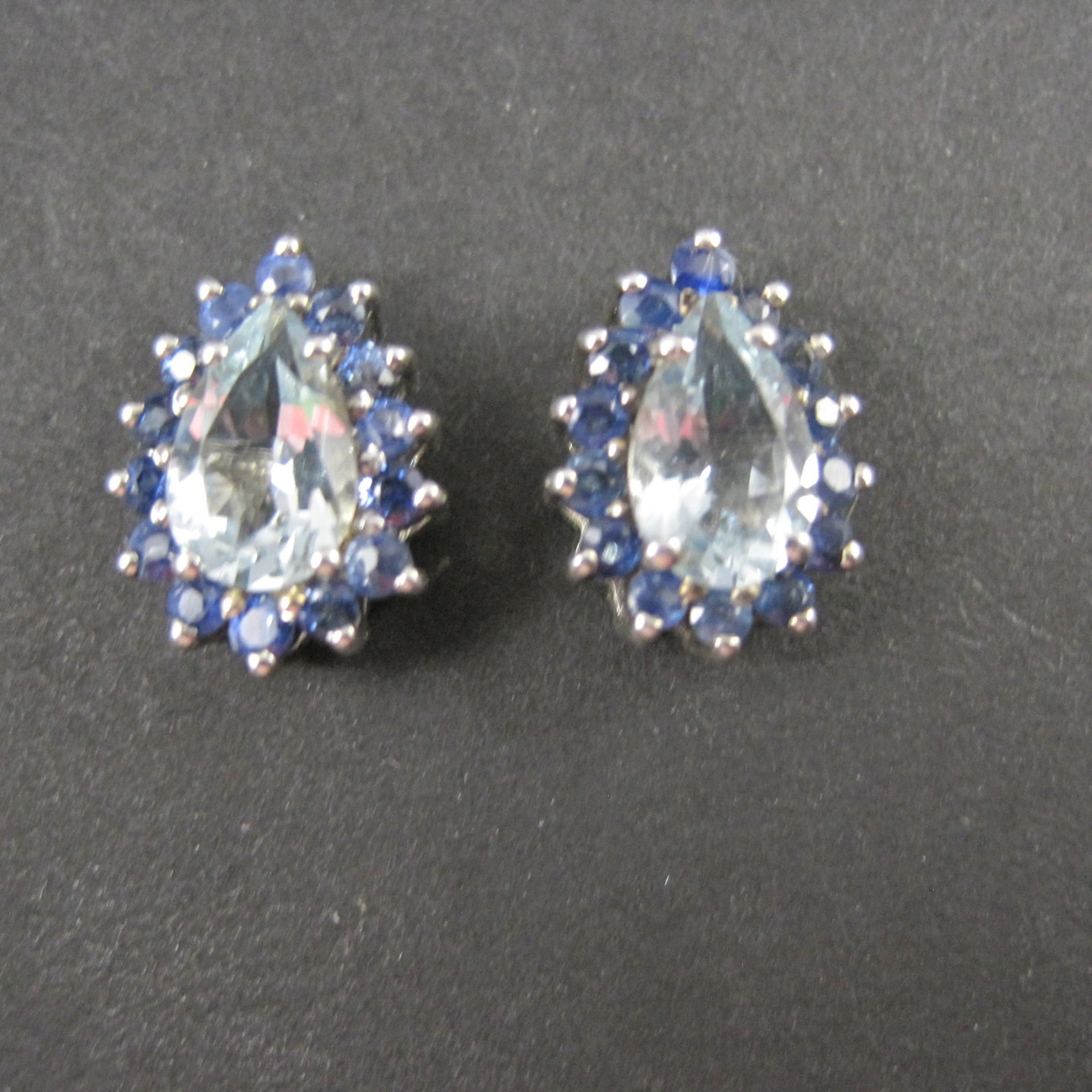Aquamarine Sapphire Teardrop Stud Earrings Sterling Silver