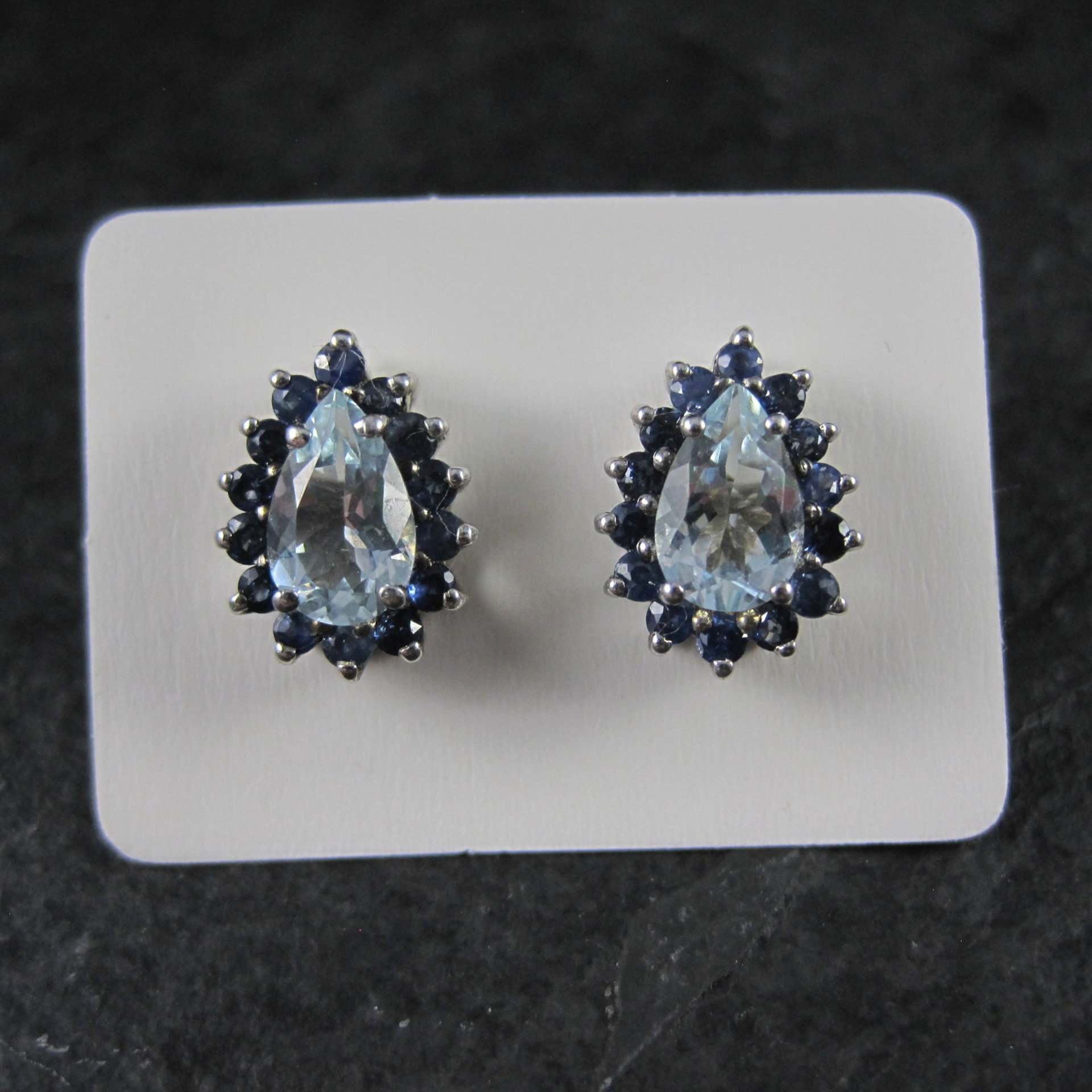 Aquamarine Sapphire Teardrop Stud Earrings Sterling Silver