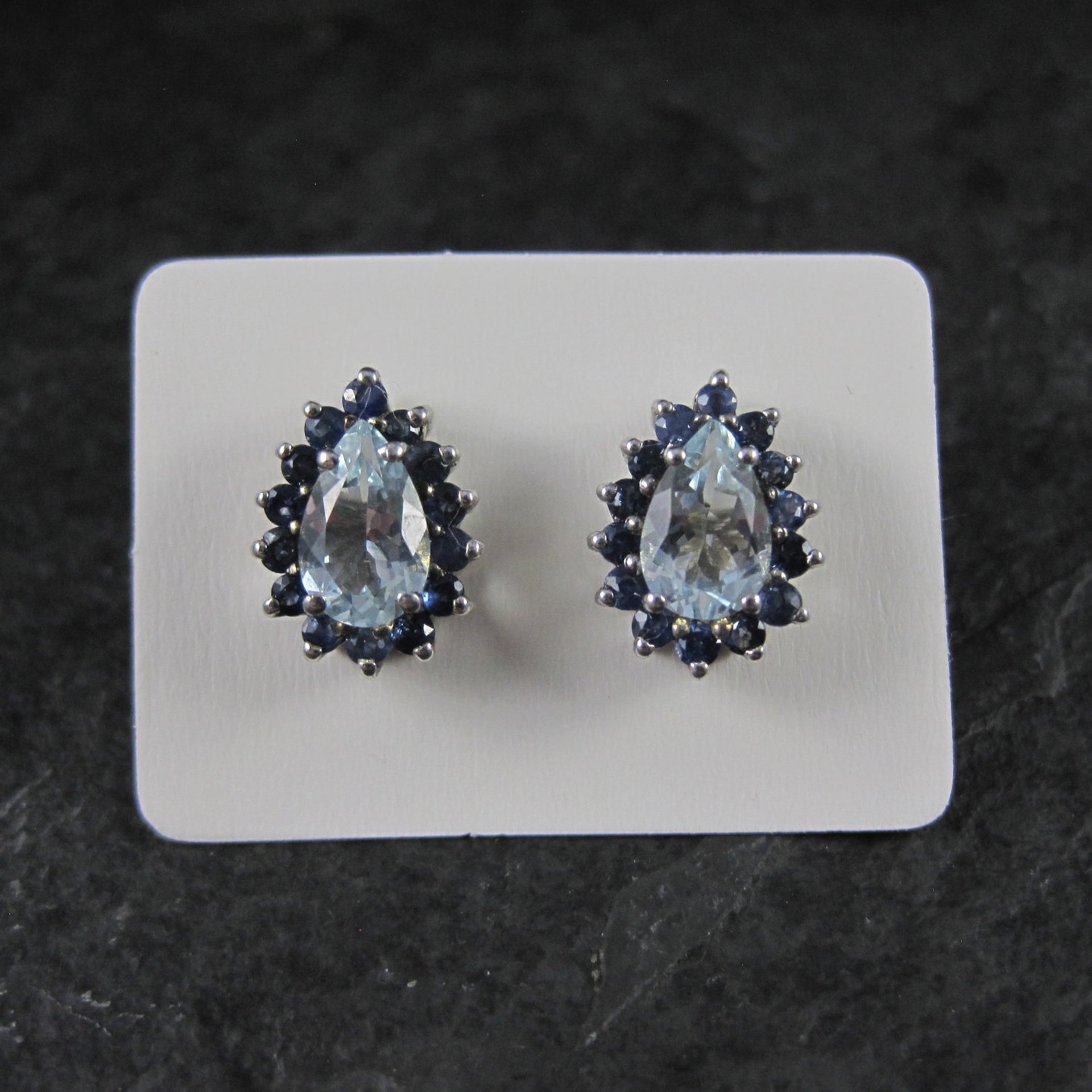 Aquamarine Sapphire Teardrop Stud Earrings Sterling Silver