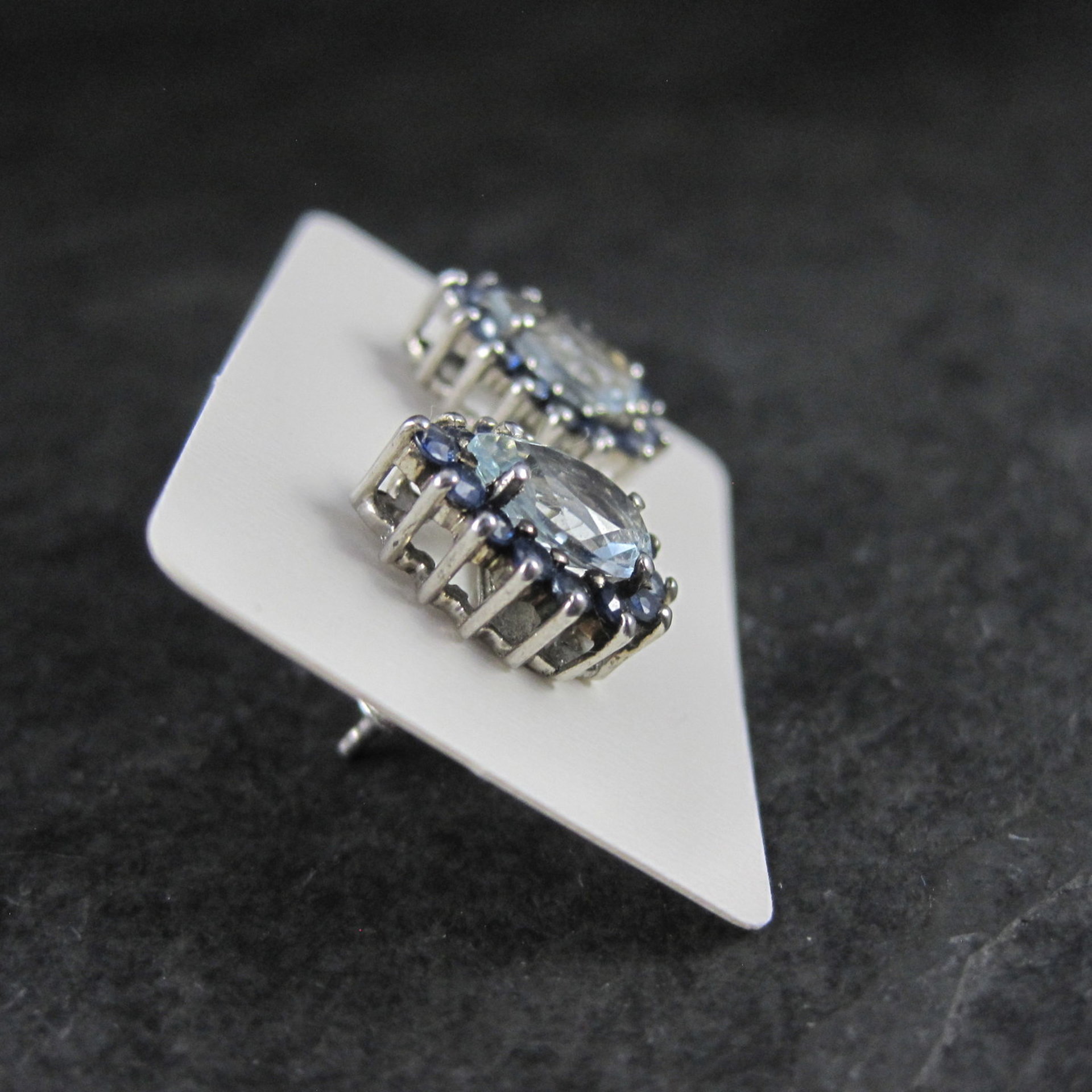 Aquamarine Sapphire Teardrop Stud Earrings Sterling Silver