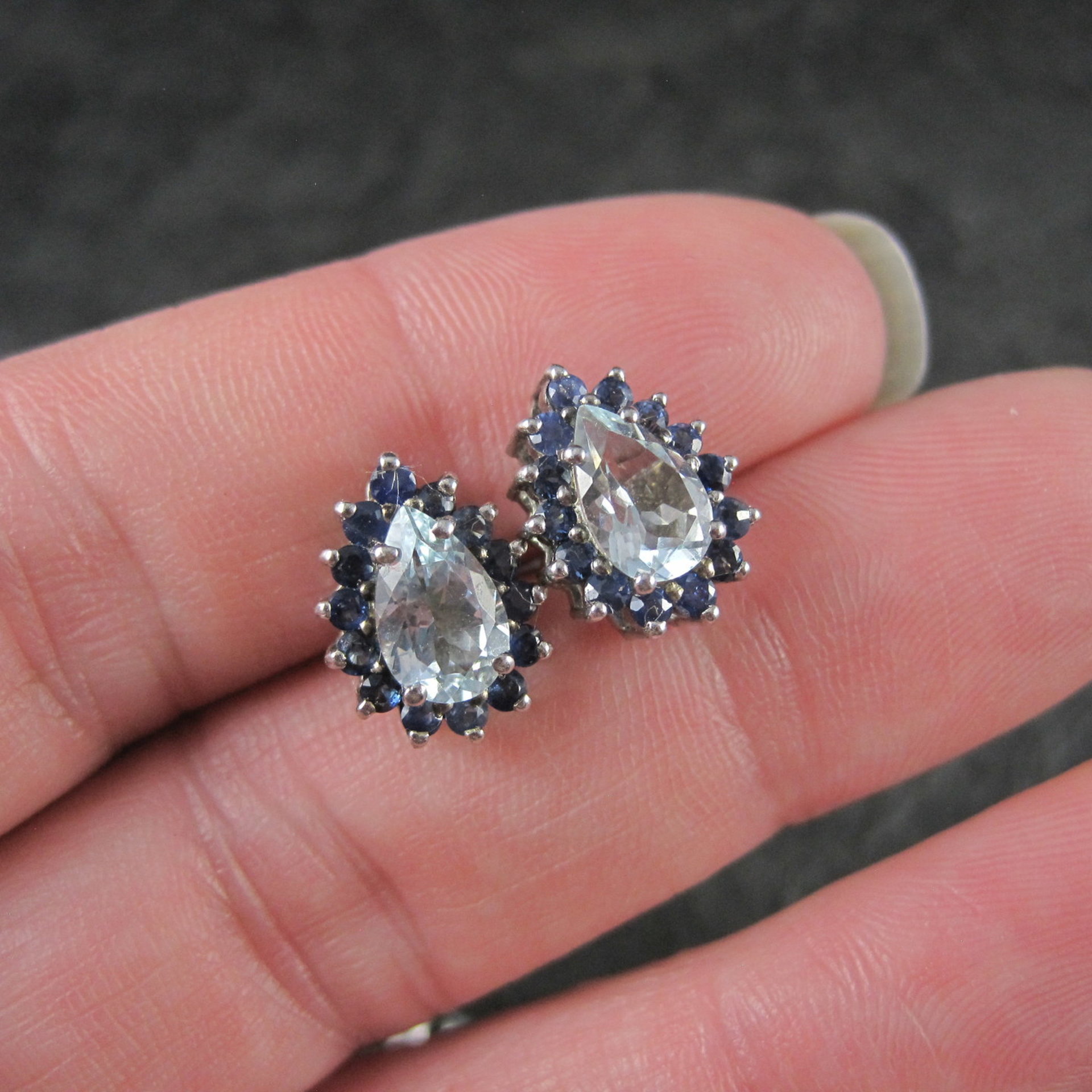 Aquamarine Sapphire Teardrop Stud Earrings Sterling Silver