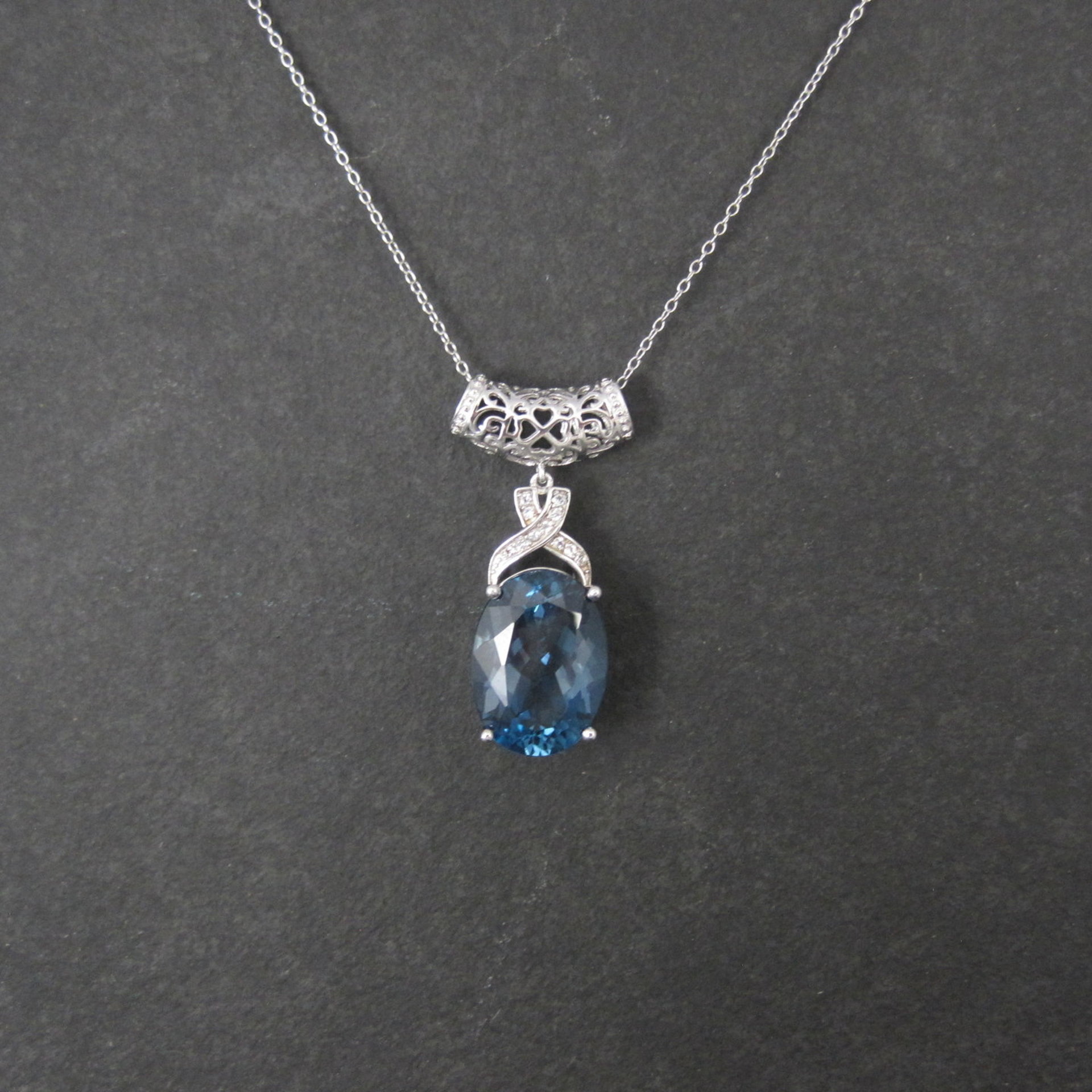 16 Carat London Blue Topaz Pendant Necklace Sterling Silver