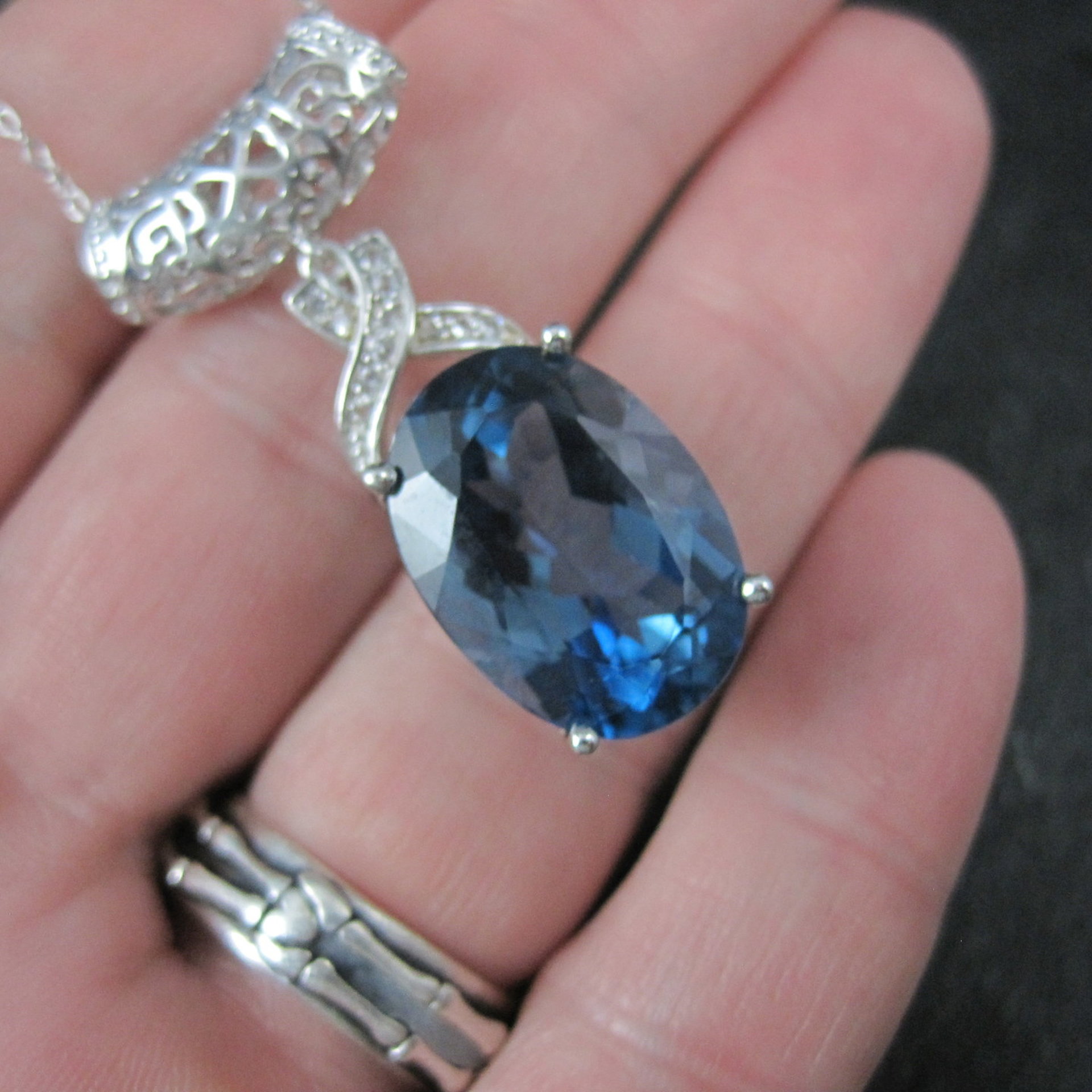 16 Carat London Blue Topaz Pendant Necklace Sterling Silver