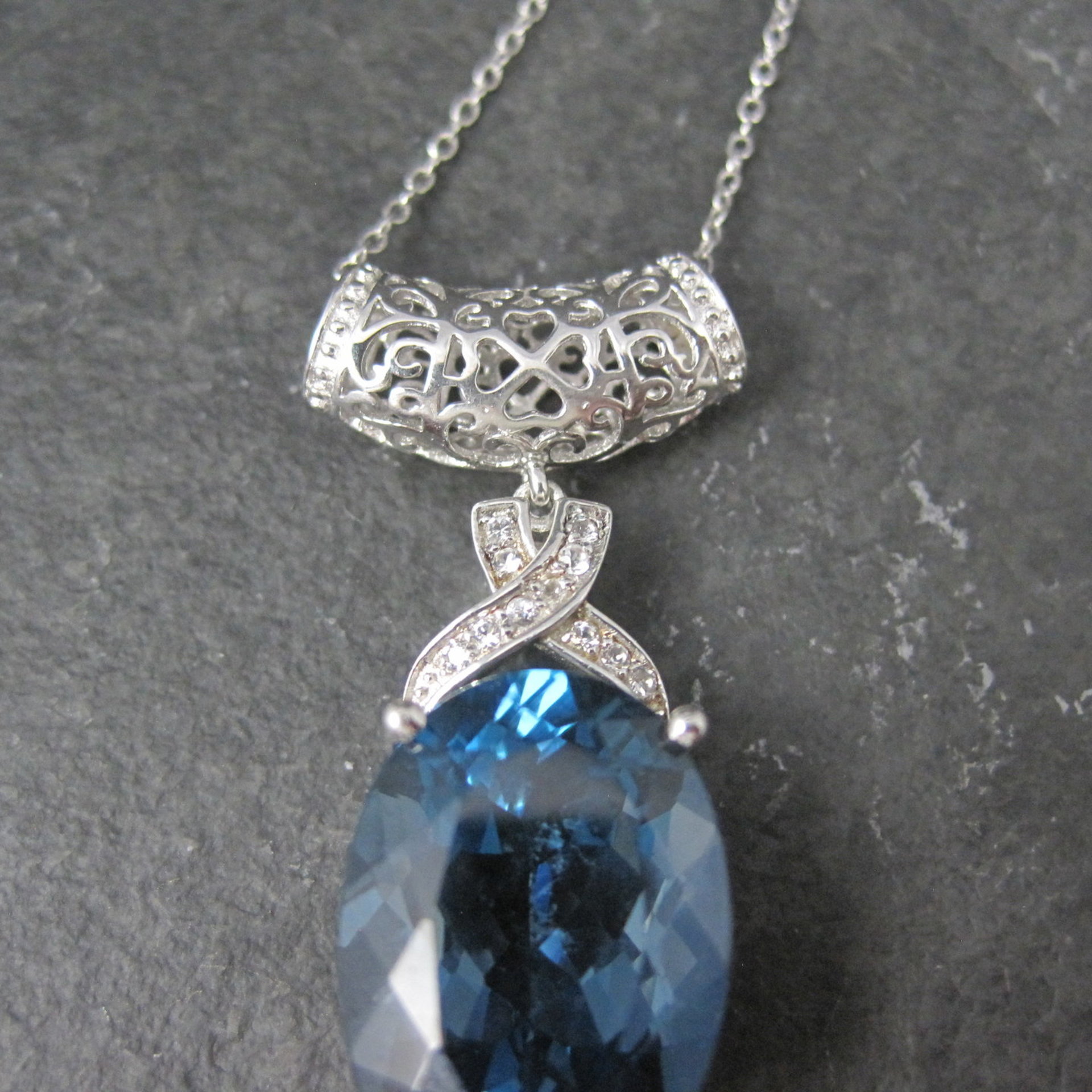 16 Carat London Blue Topaz Pendant Necklace Sterling Silver