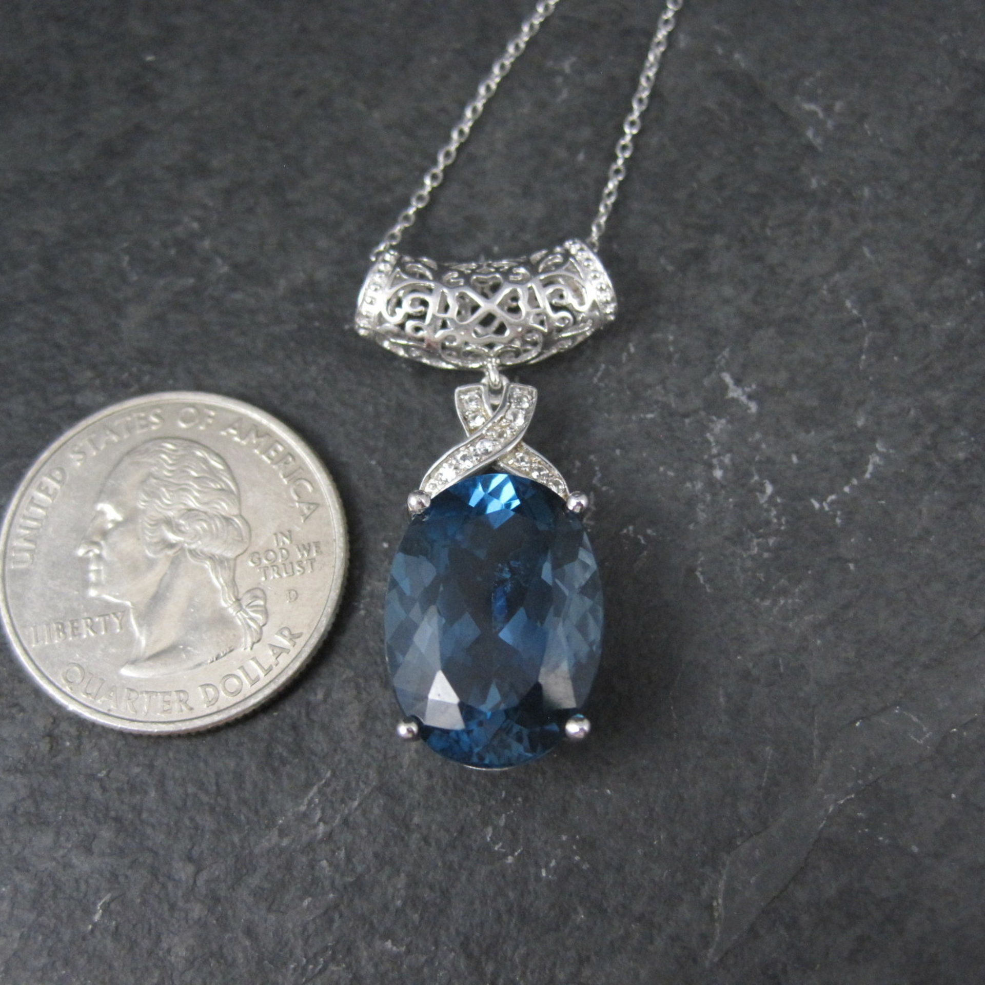 16 Carat London Blue Topaz Pendant Necklace Sterling Silver