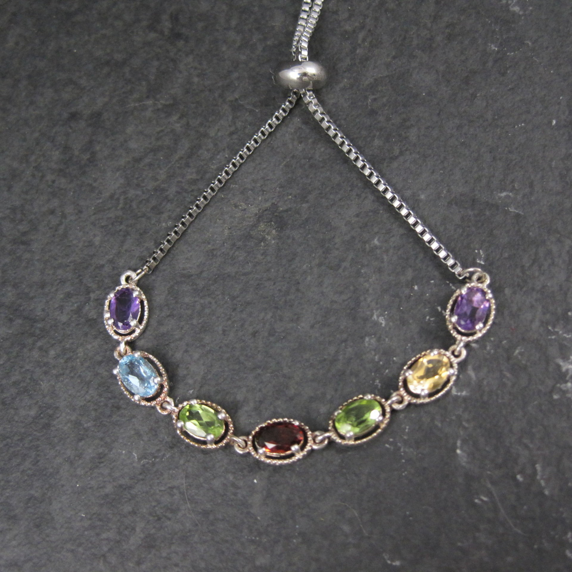 Sterling Silver Multi Gemstone Bolo Bracelet