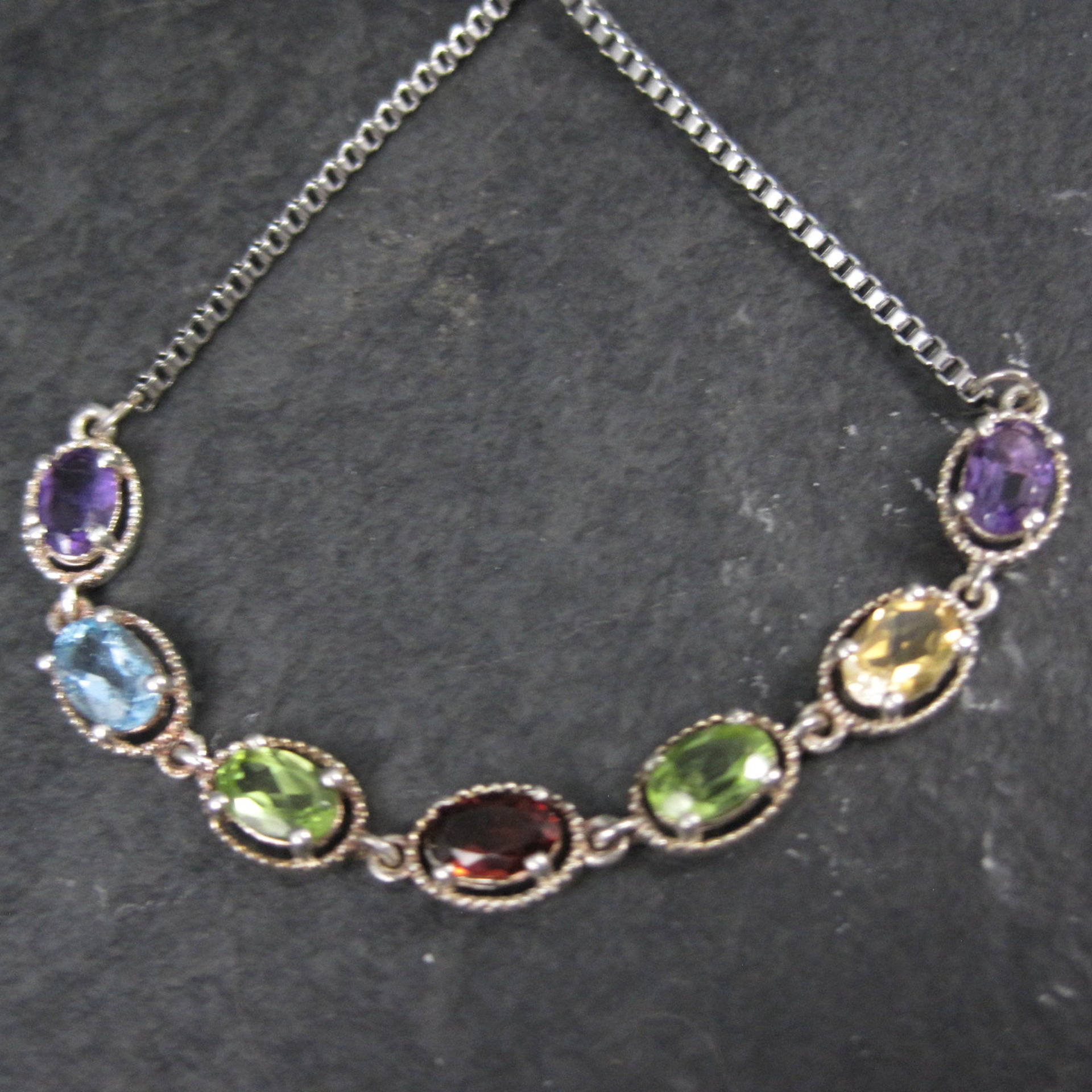 Sterling Silver Multi Gemstone Bolo Bracelet