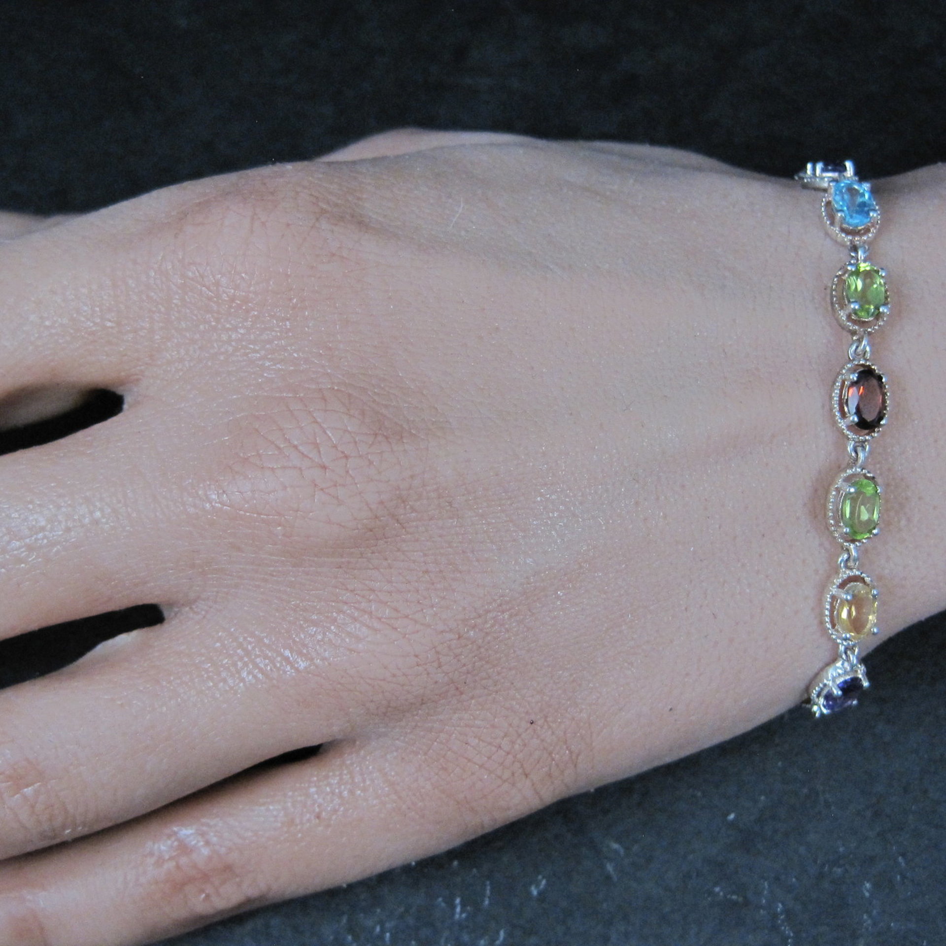 Sterling Silver Multi Gemstone Bolo Bracelet