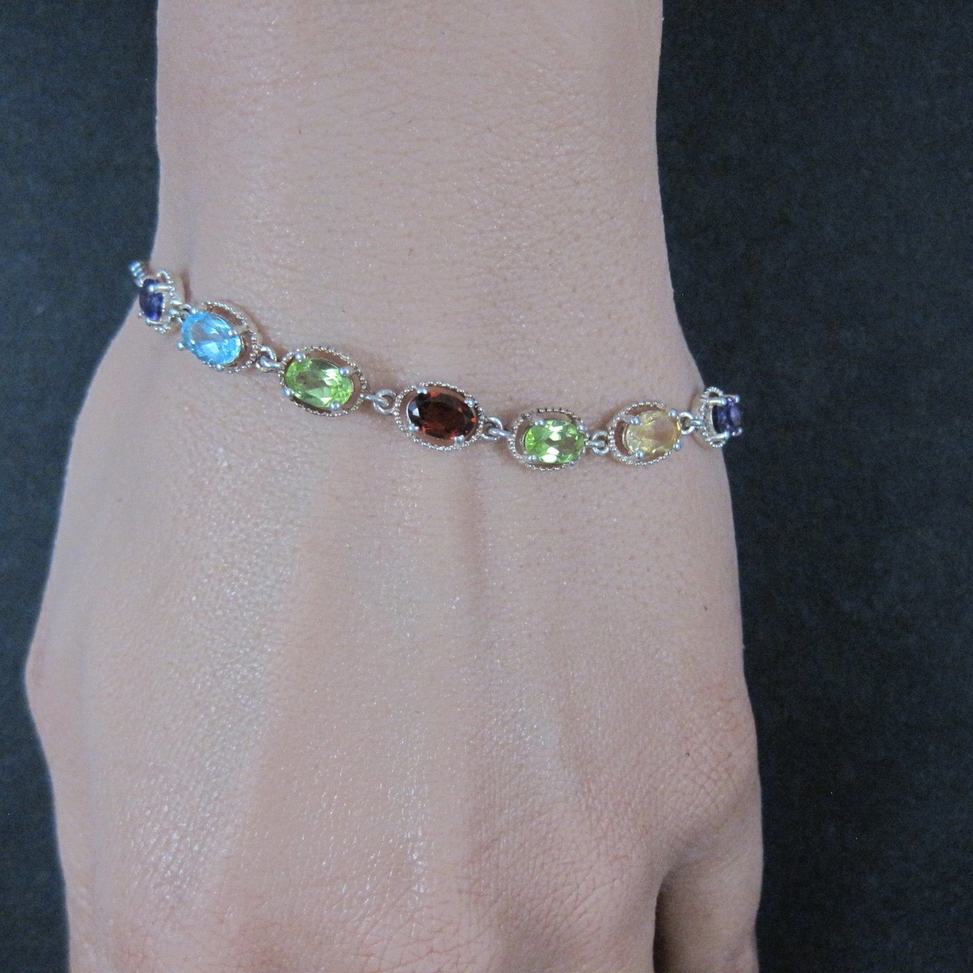 Sterling Silver Multi Gemstone Bolo Bracelet