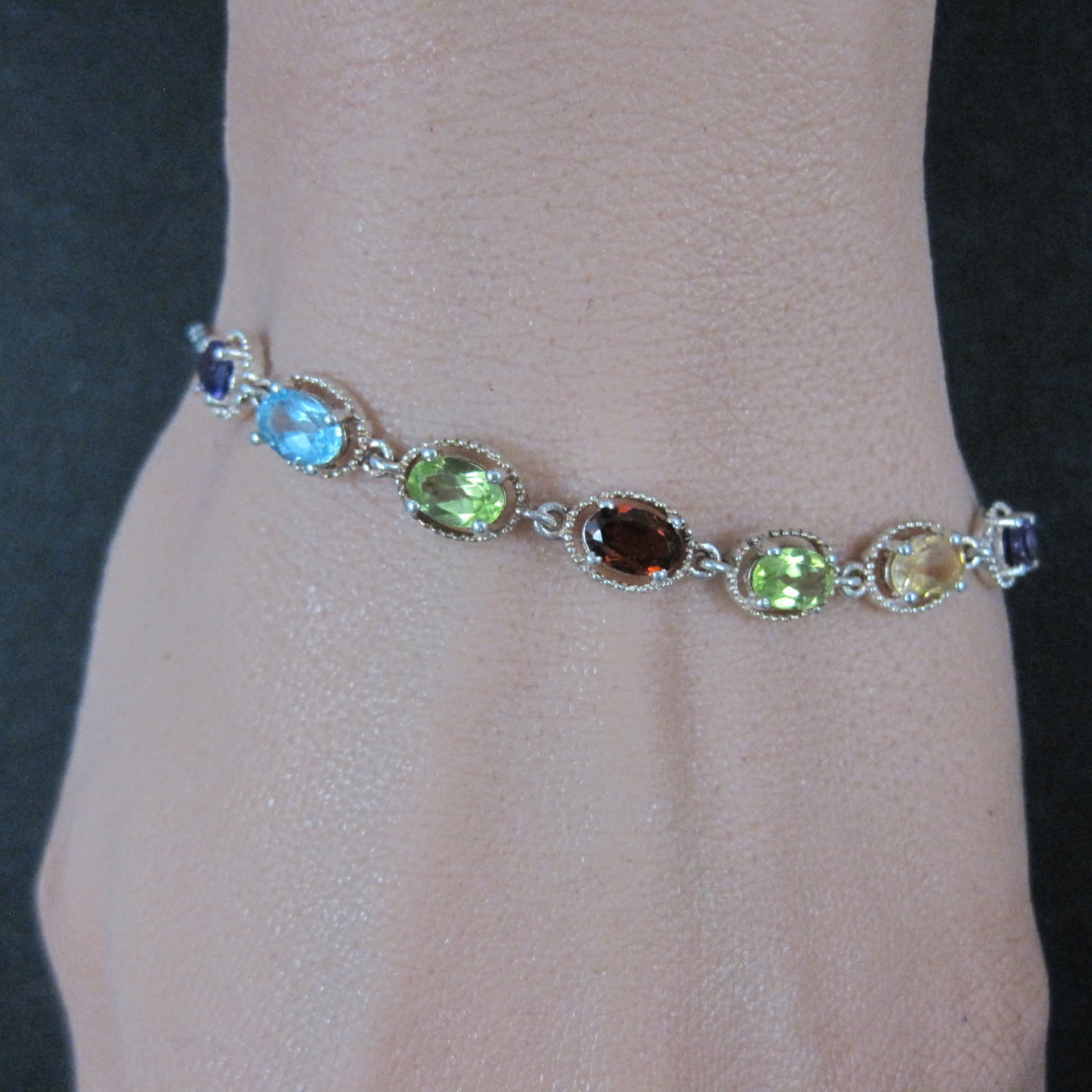 Sterling Silver Multi Gemstone Bolo Bracelet