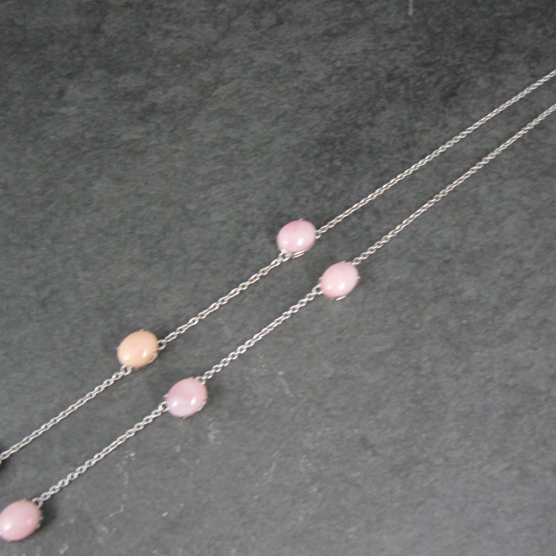 Vintage Sterling Pink Opal White Topaz Halo Necklace 24 Inches