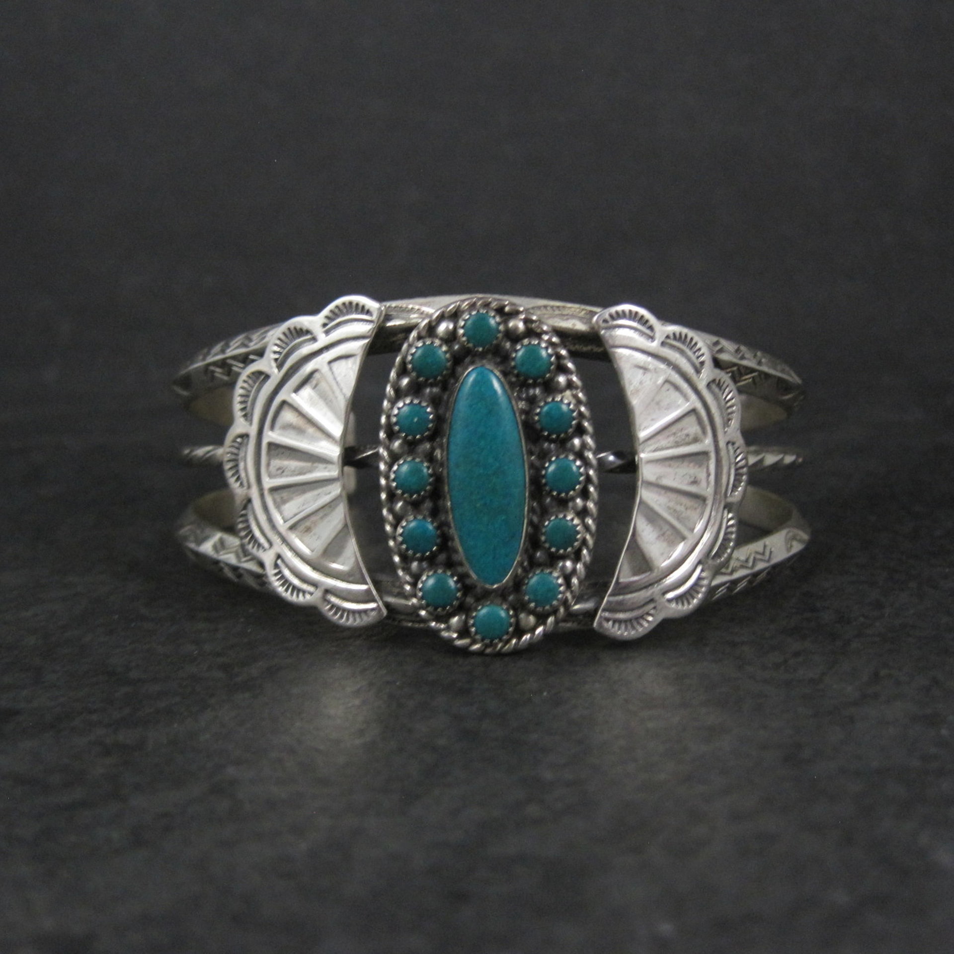 Southwestern Sterling Cluster Cuff Bracelet 6.25 Inches