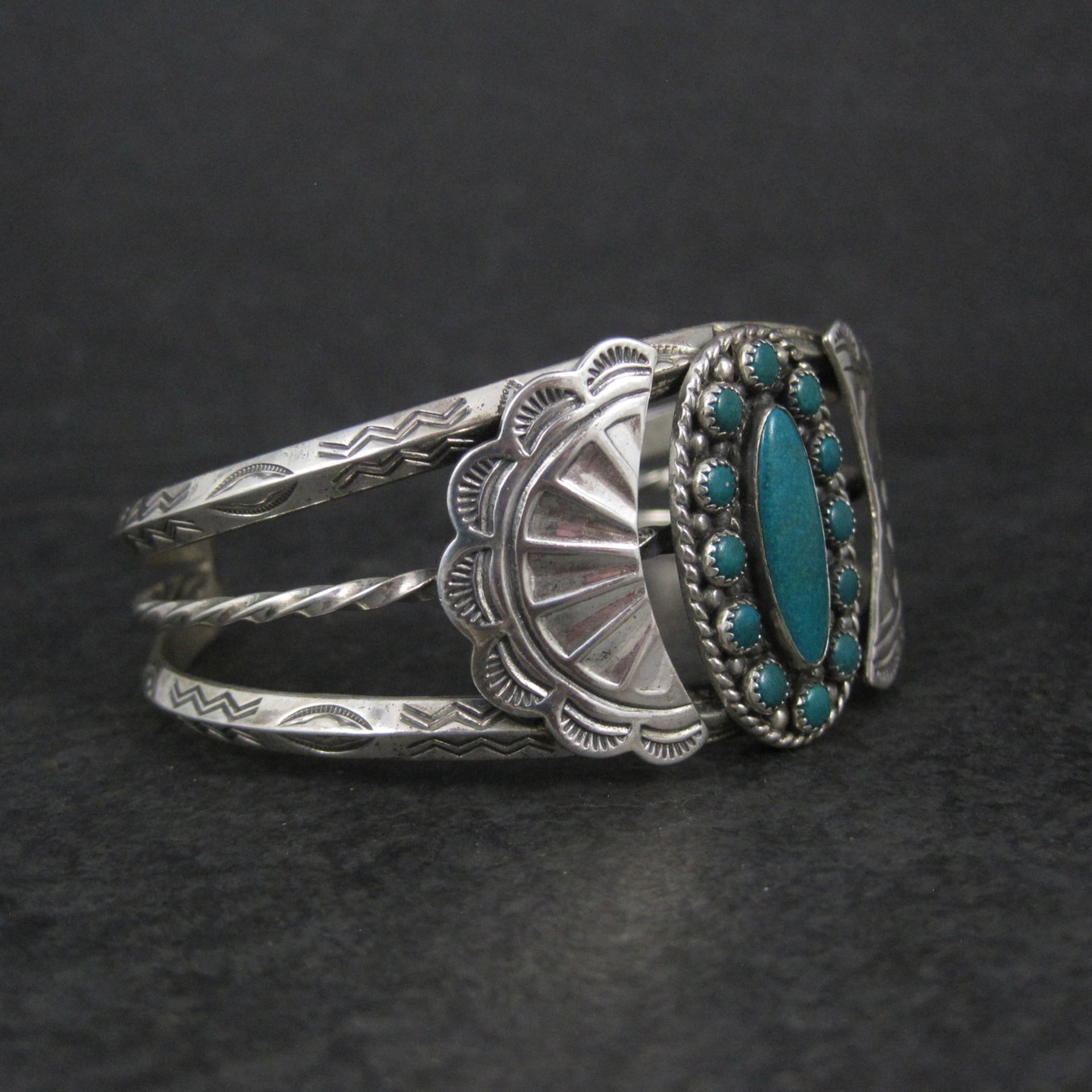 Southwestern Sterling Cluster Cuff Bracelet 6.25 Inches