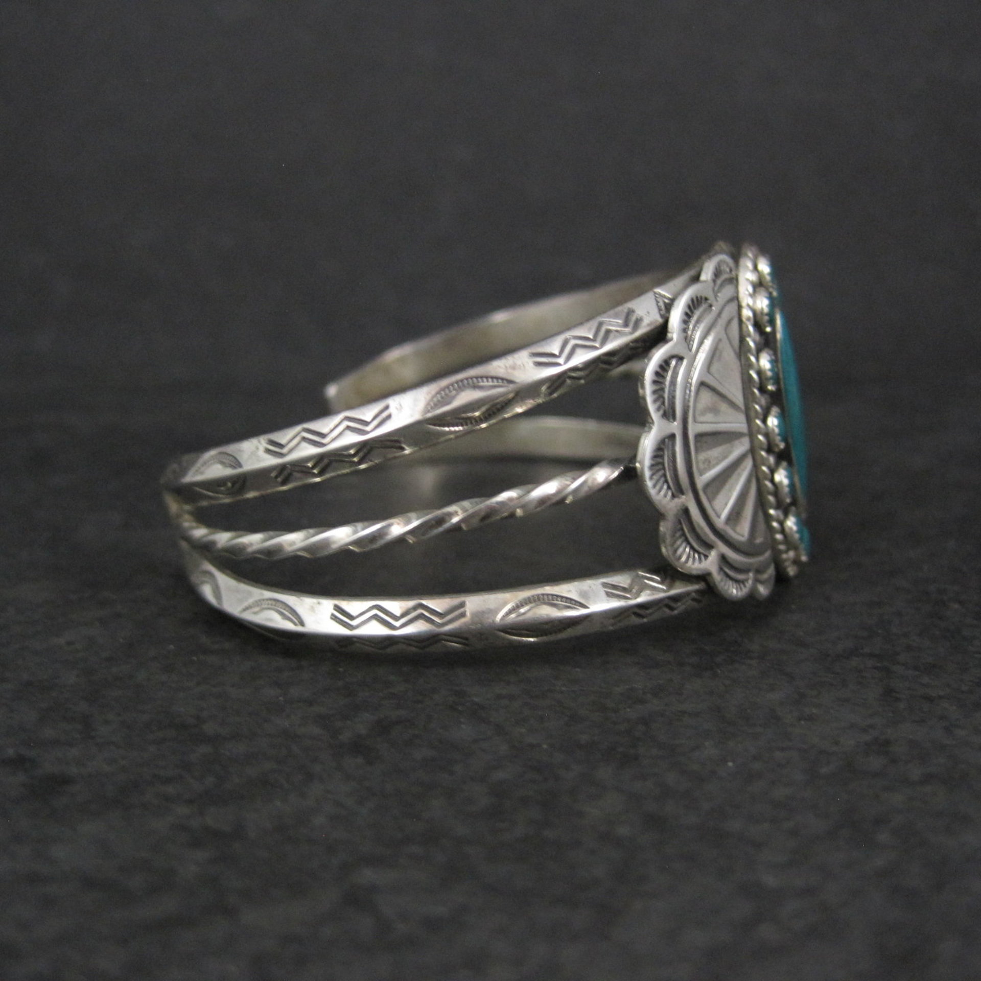 Southwestern Sterling Cluster Cuff Bracelet 6.25 Inches