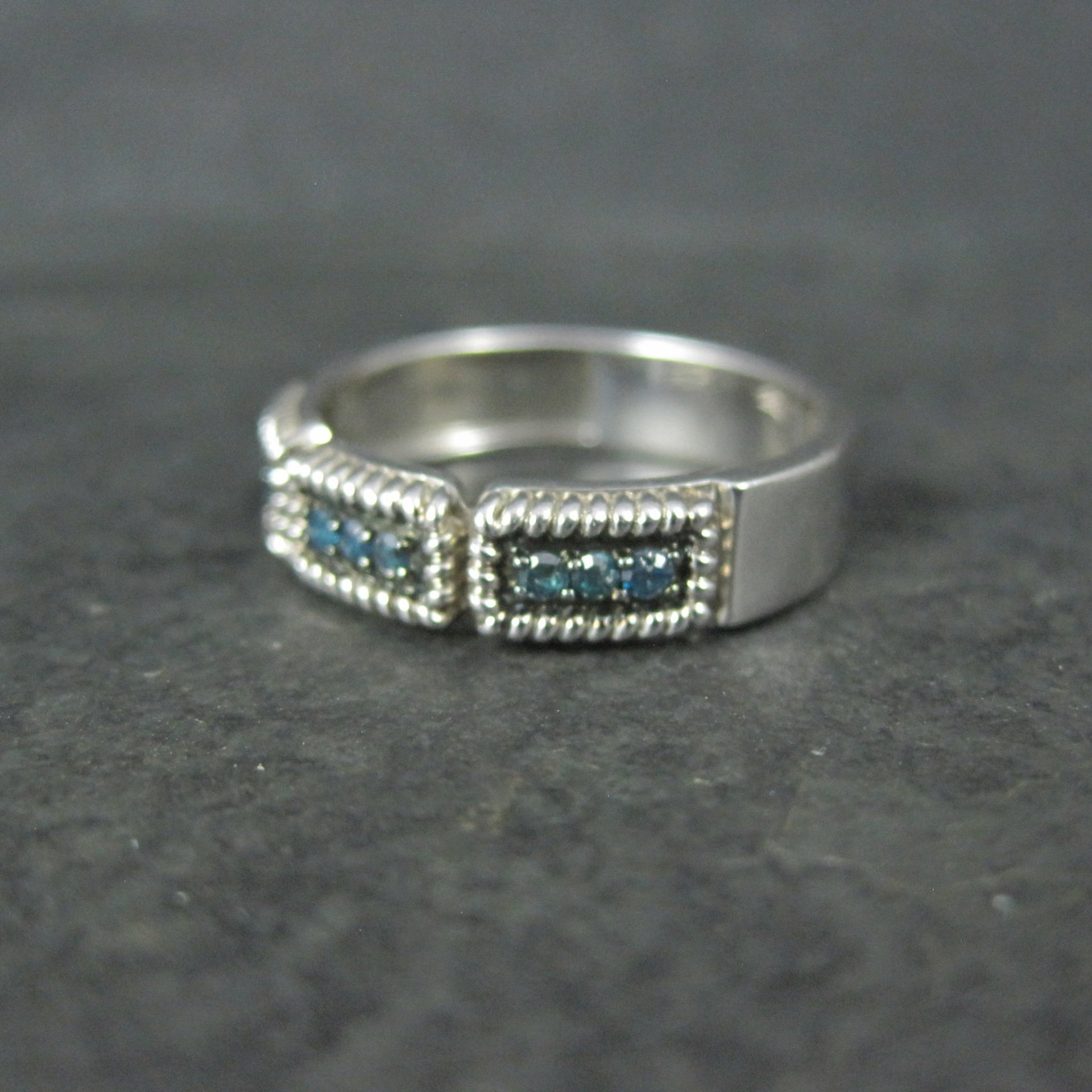 Sterling Silver Blue Diamond Band Ring Size 8