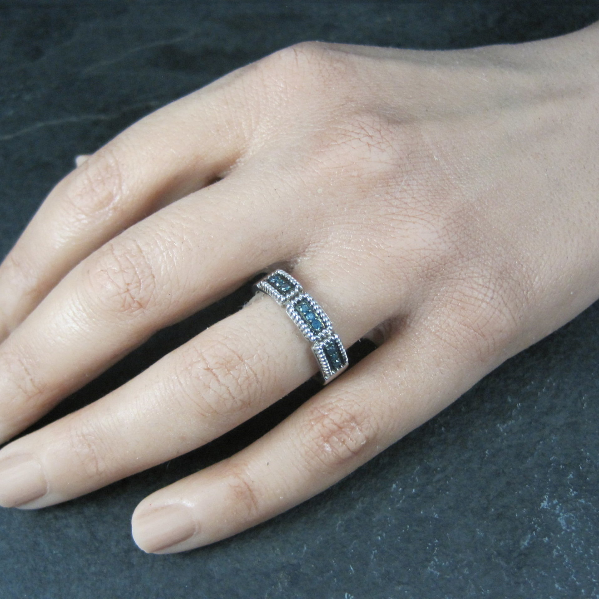 Sterling Silver Blue Diamond Band Ring Size 8