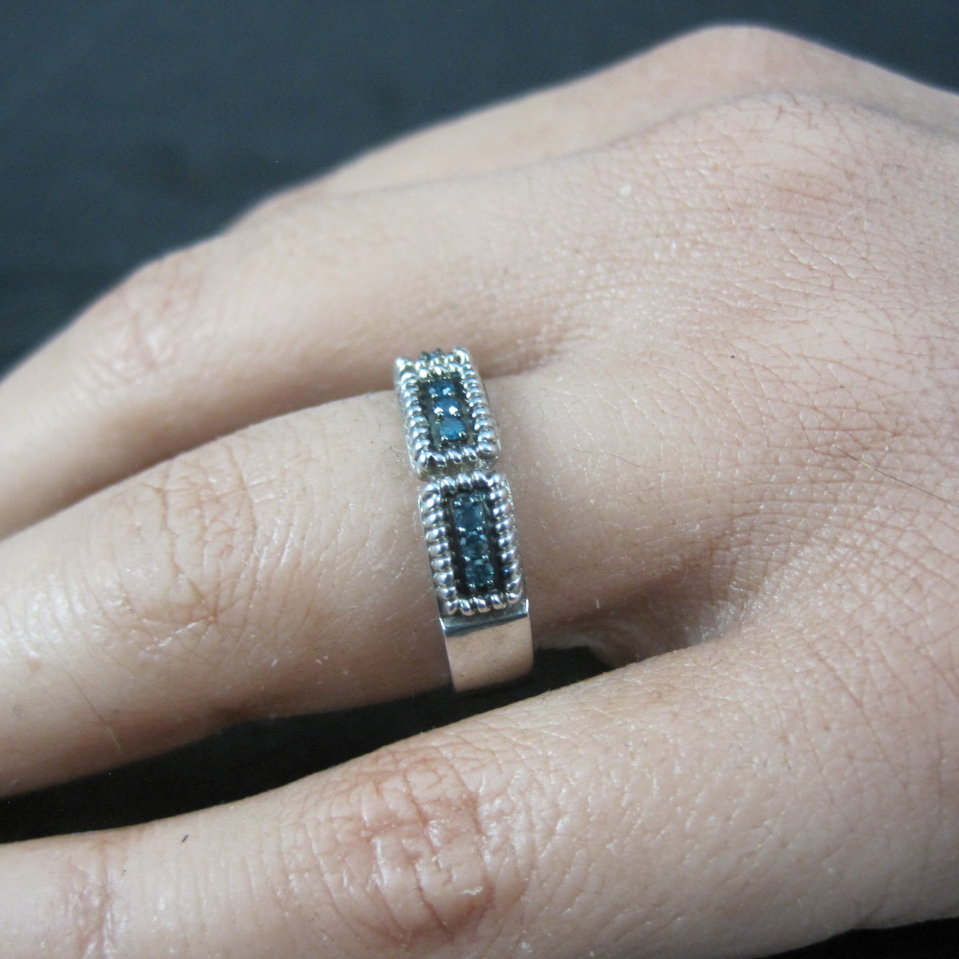Sterling Silver Blue Diamond Band Ring Size 8