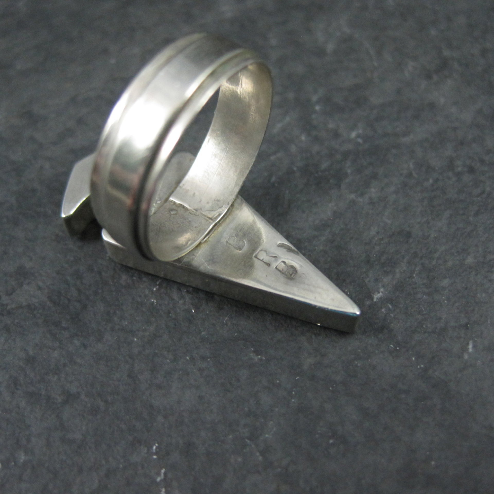 Vintage Sterling Silver Jet and Turquoise Inlay Arrowhead Ring Size 6 Signed