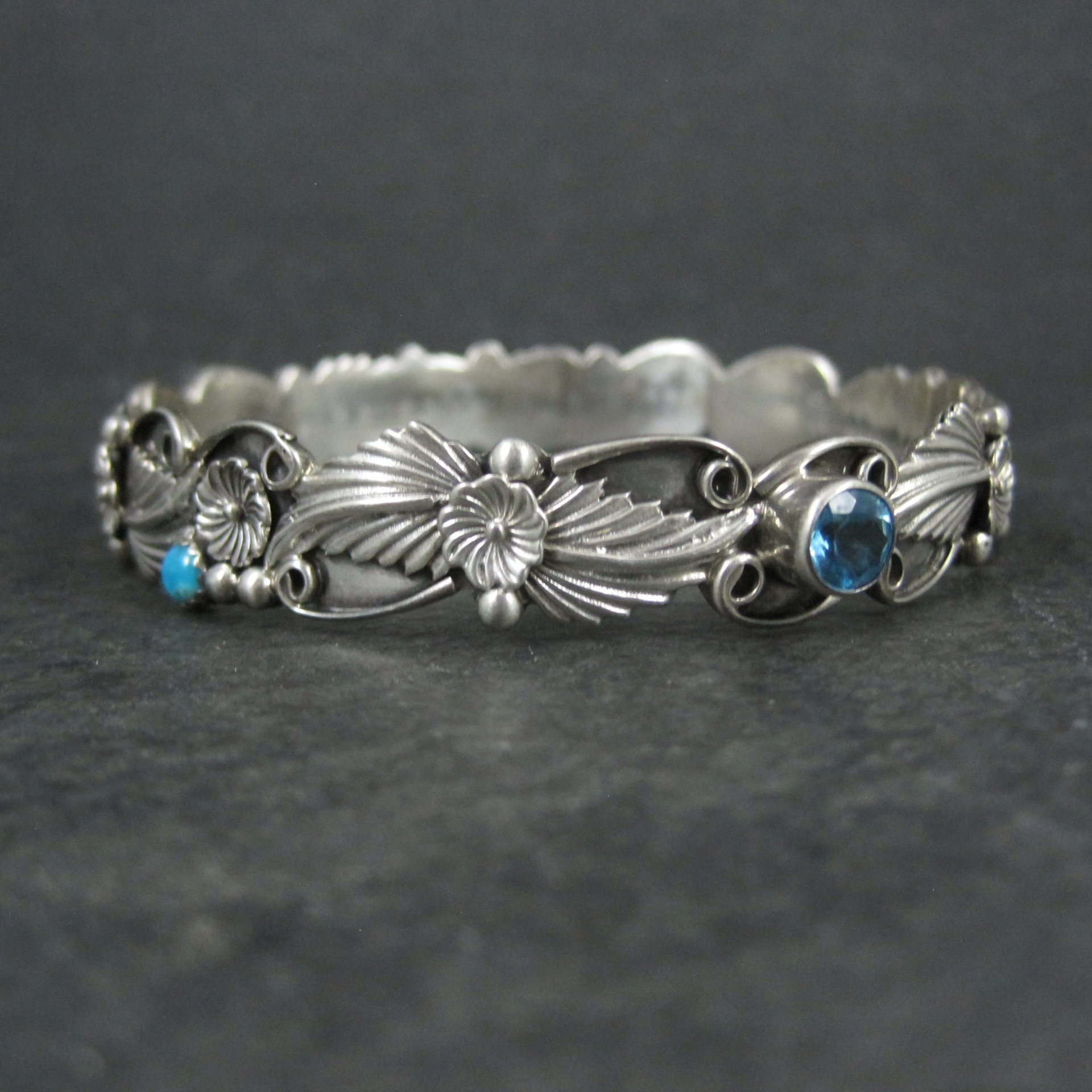 Southwestern Sterling Topaz Turquoise Bangle Bracelet