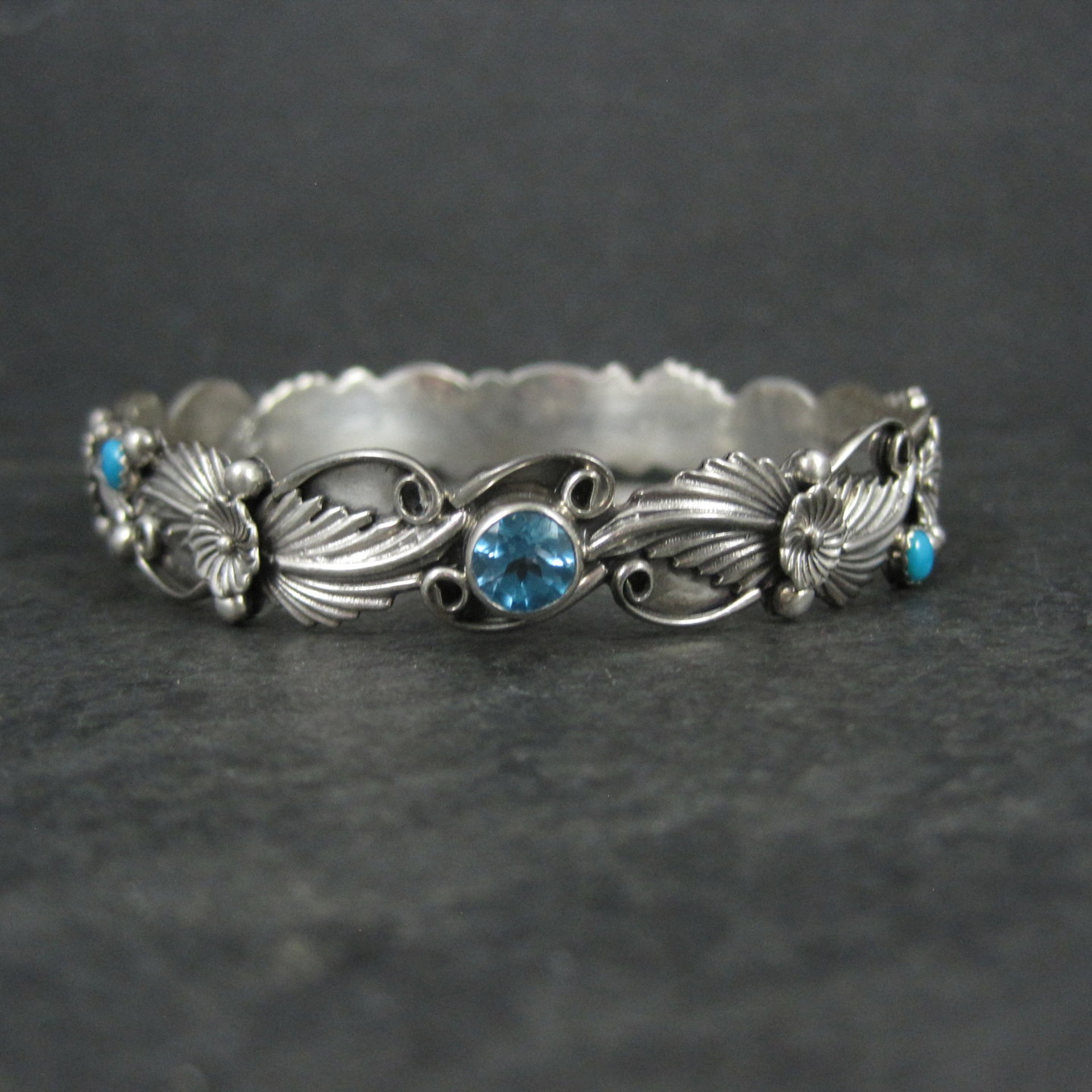Southwestern Sterling Topaz Turquoise Bangle Bracelet