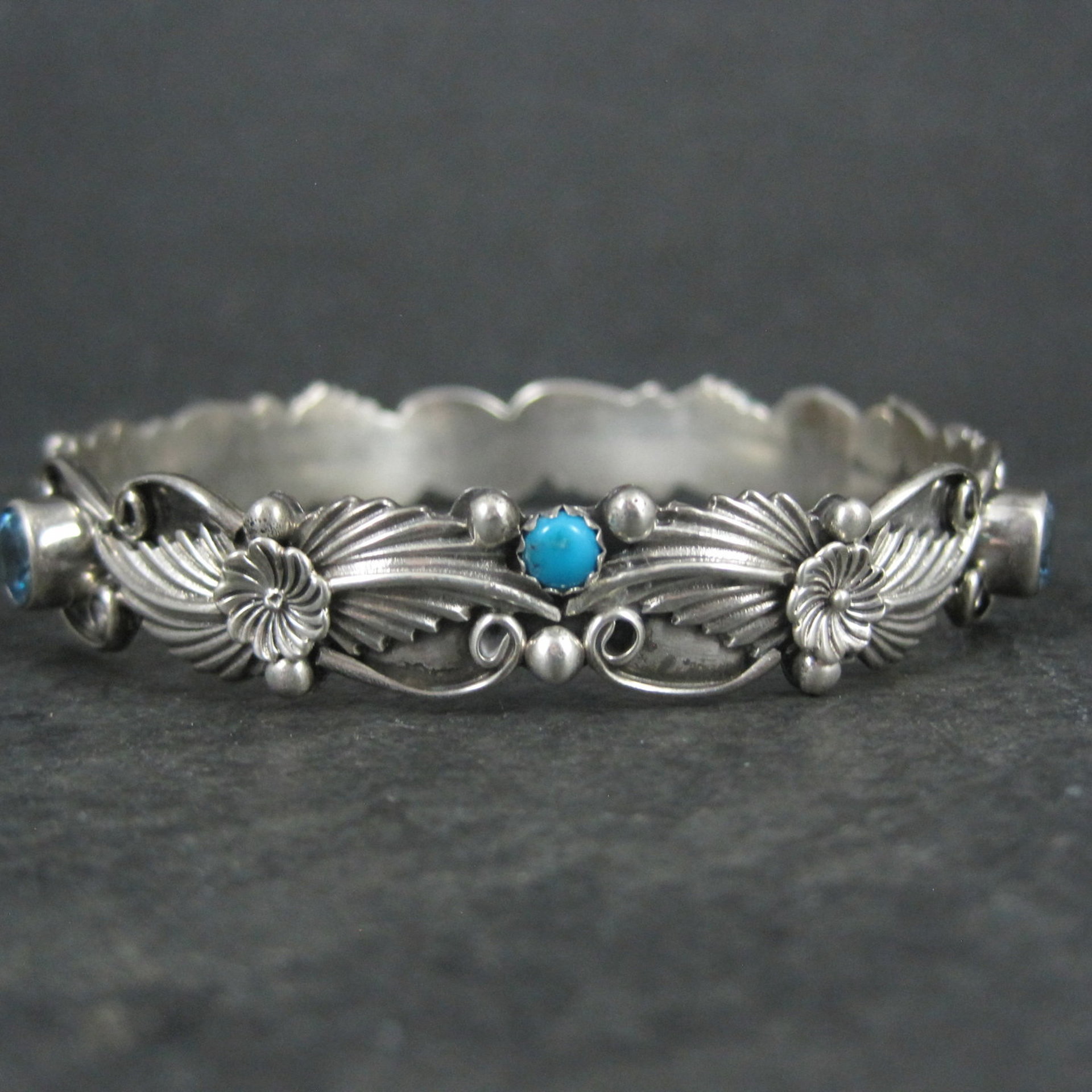 Southwestern Sterling Topaz Turquoise Bangle Bracelet