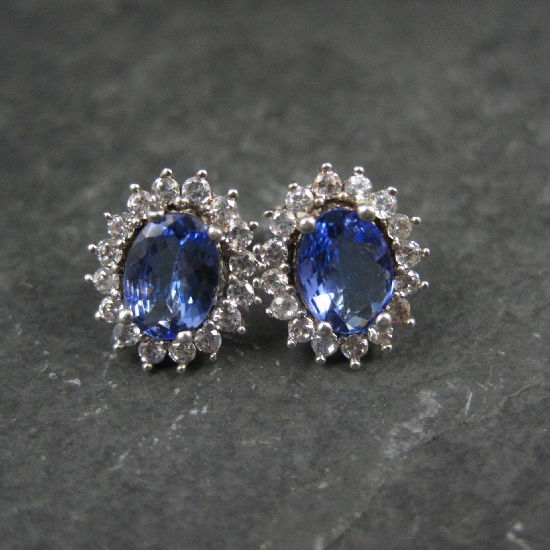 Tanzanite and White Spinel Stud Earrings Sterling Silver