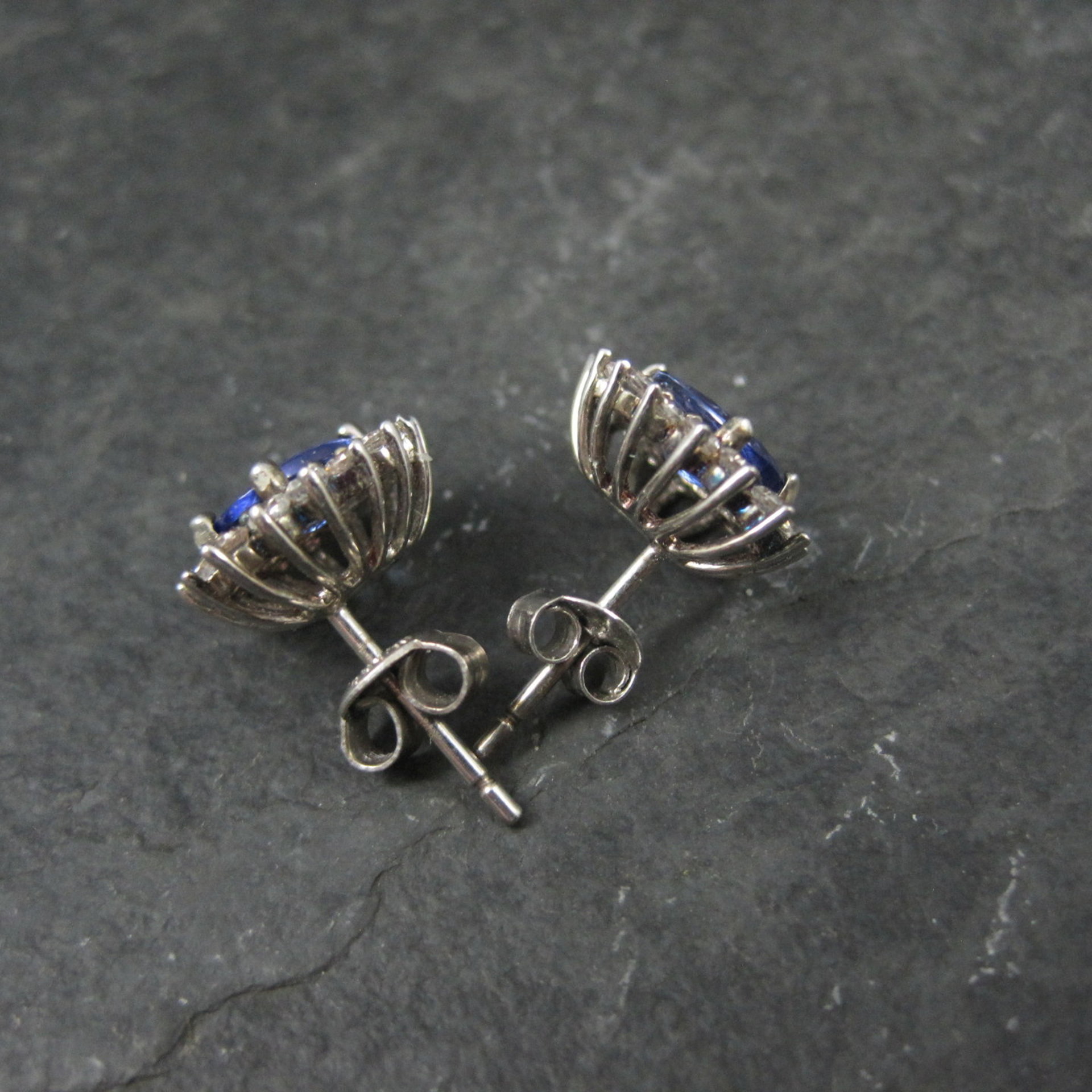 Tanzanite and White Spinel Stud Earrings Sterling Silver