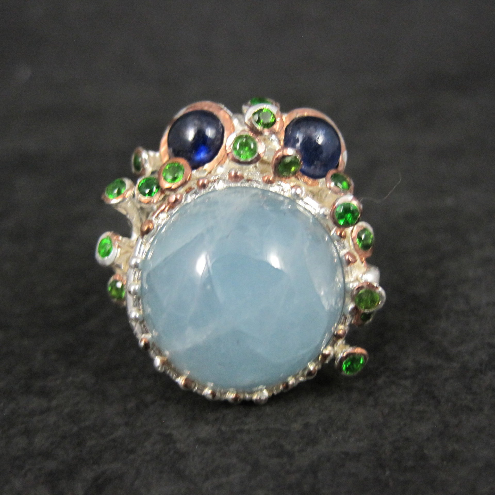 Artisan Sterling Silver Aquamarine Chrome Diopside Iolite Branch Ring Size 8
