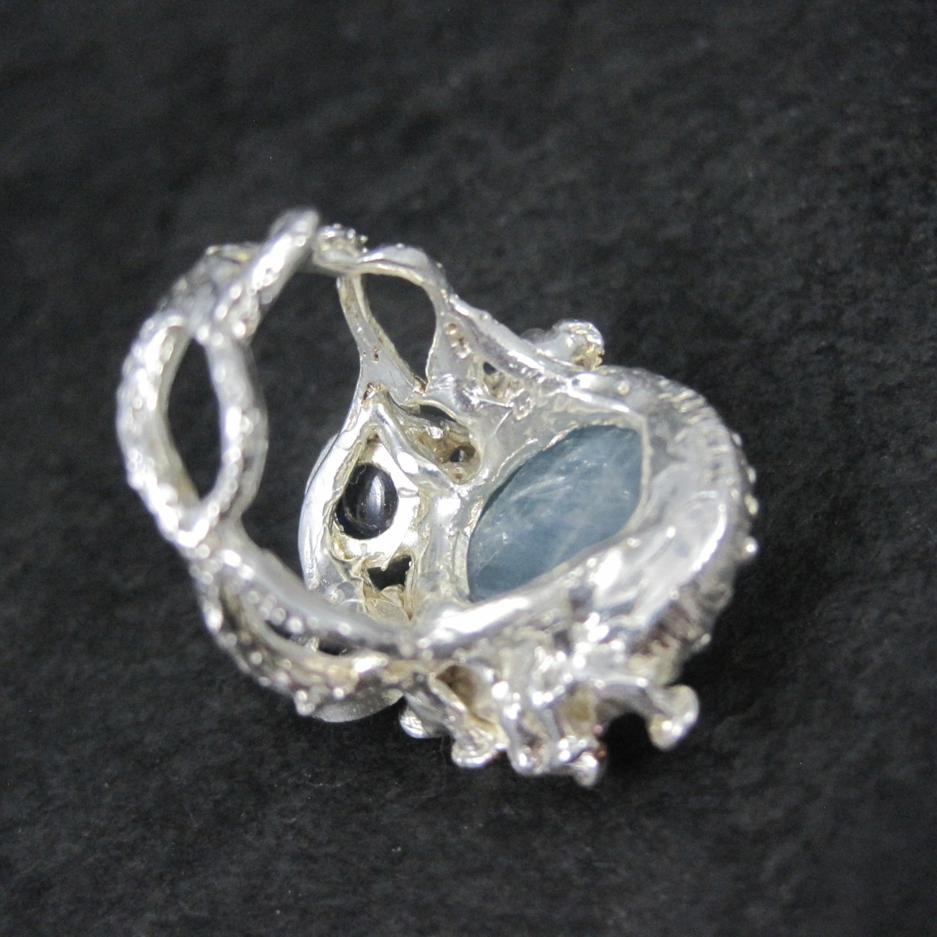 Artisan Sterling Silver Aquamarine Chrome Diopside Iolite Branch Ring Size 8