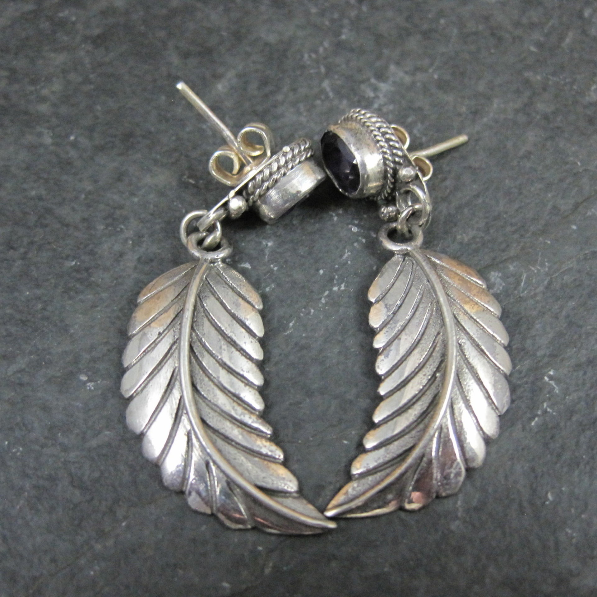 Amethyst Feather Earrings Sterling Silver