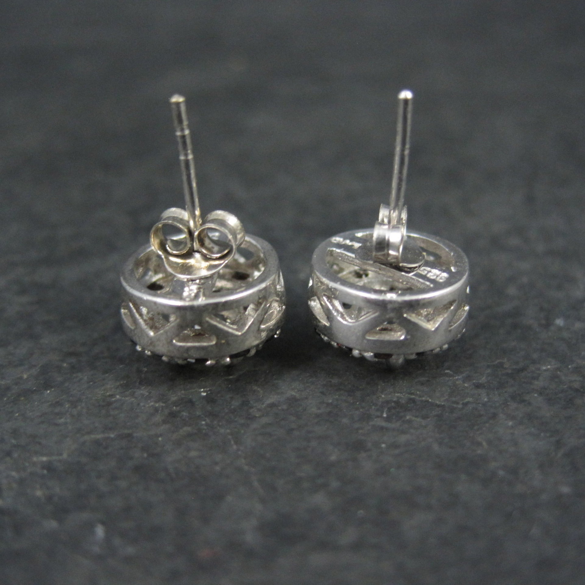 Quartz and Garnet Halo Stud Earrings Sterling Silver