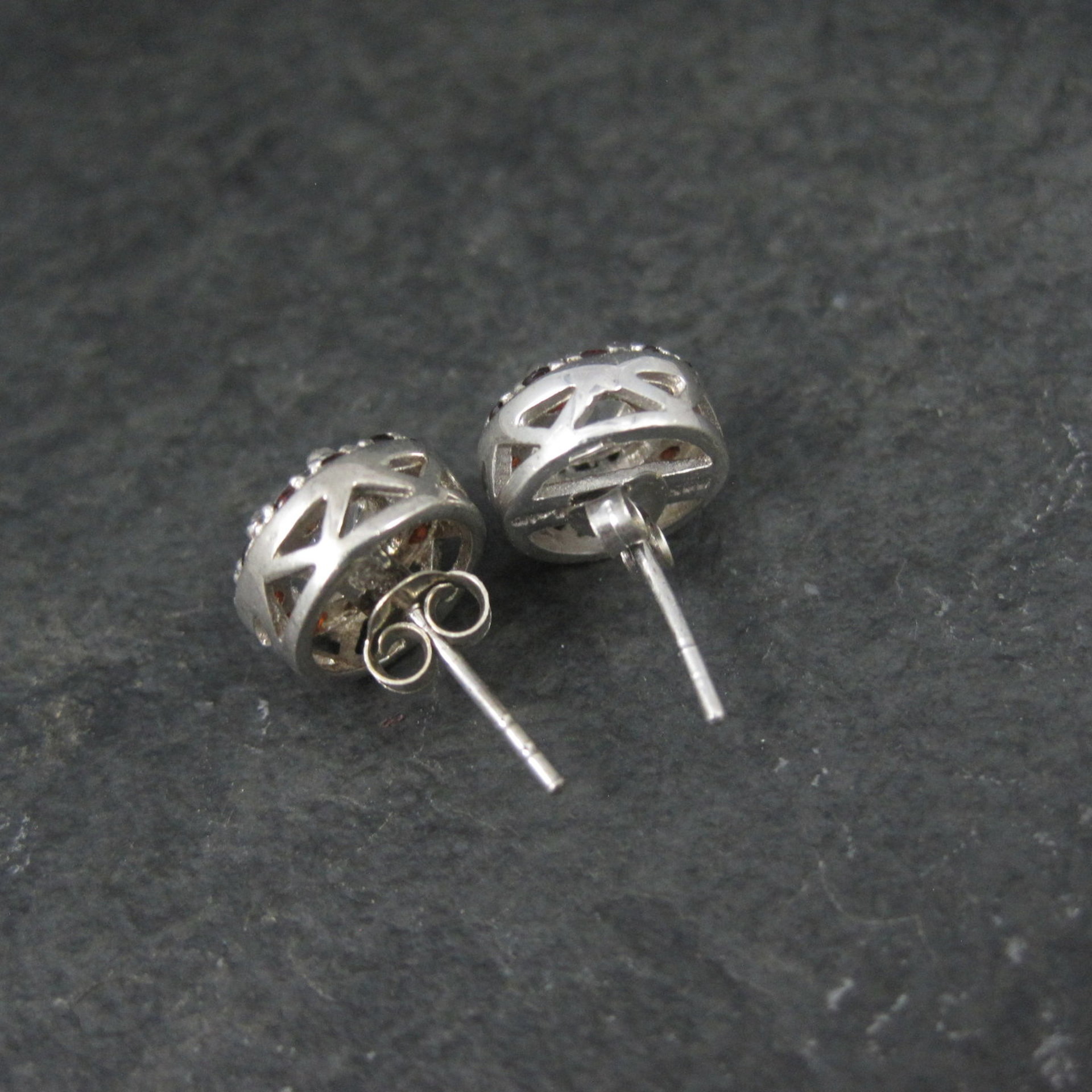 Quartz and Garnet Halo Stud Earrings Sterling Silver
