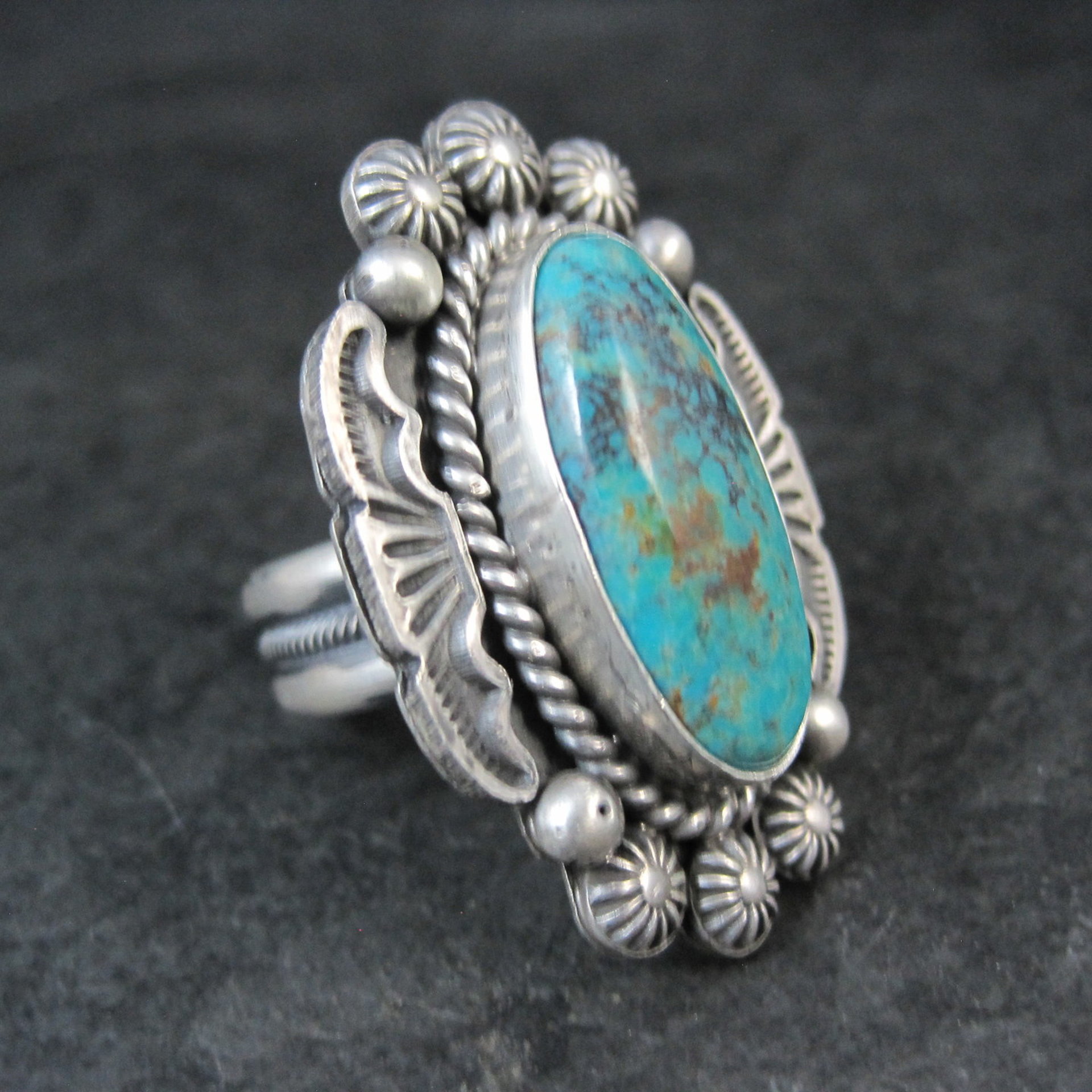 Michael Calladitto Navajo Turquoise & Sterling Silver Ring Size 8