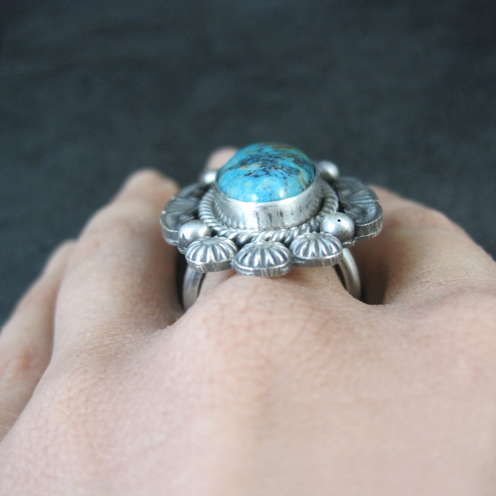 Michael Calladitto Navajo Turquoise & Sterling Silver Ring Size 8