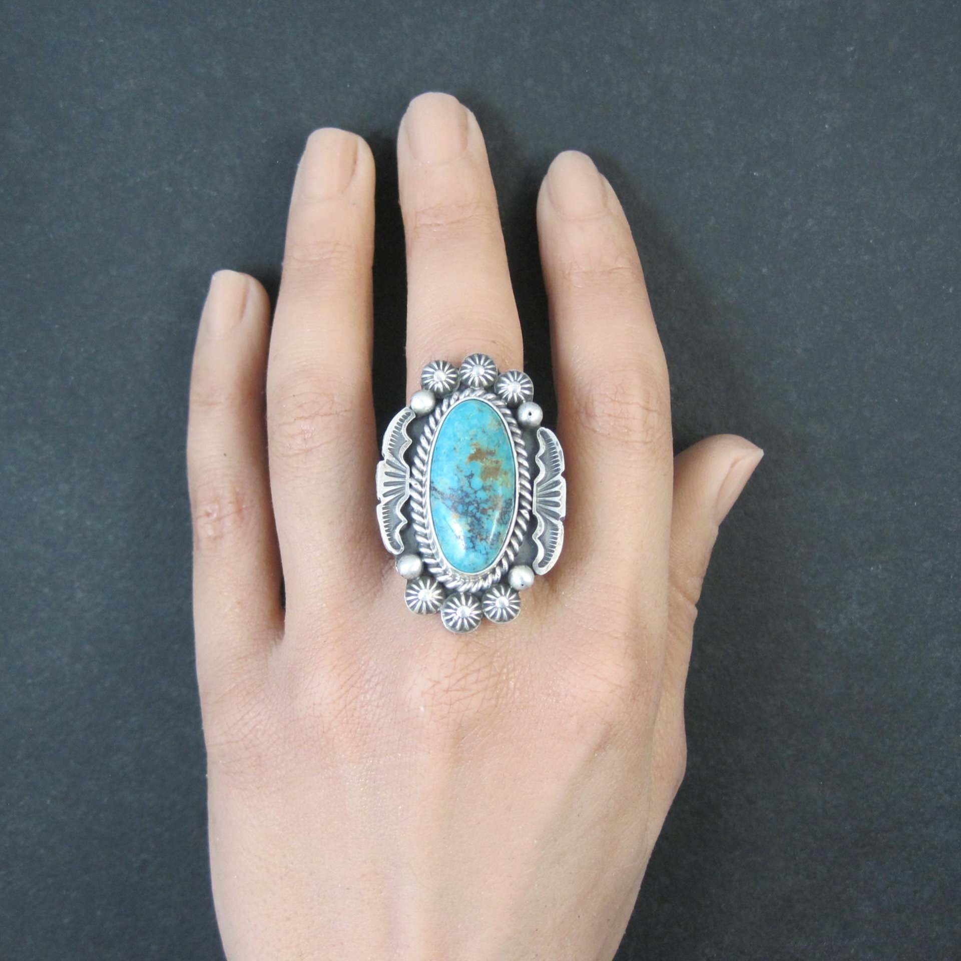 Michael Calladitto Navajo Turquoise & Sterling Silver Ring Size 8