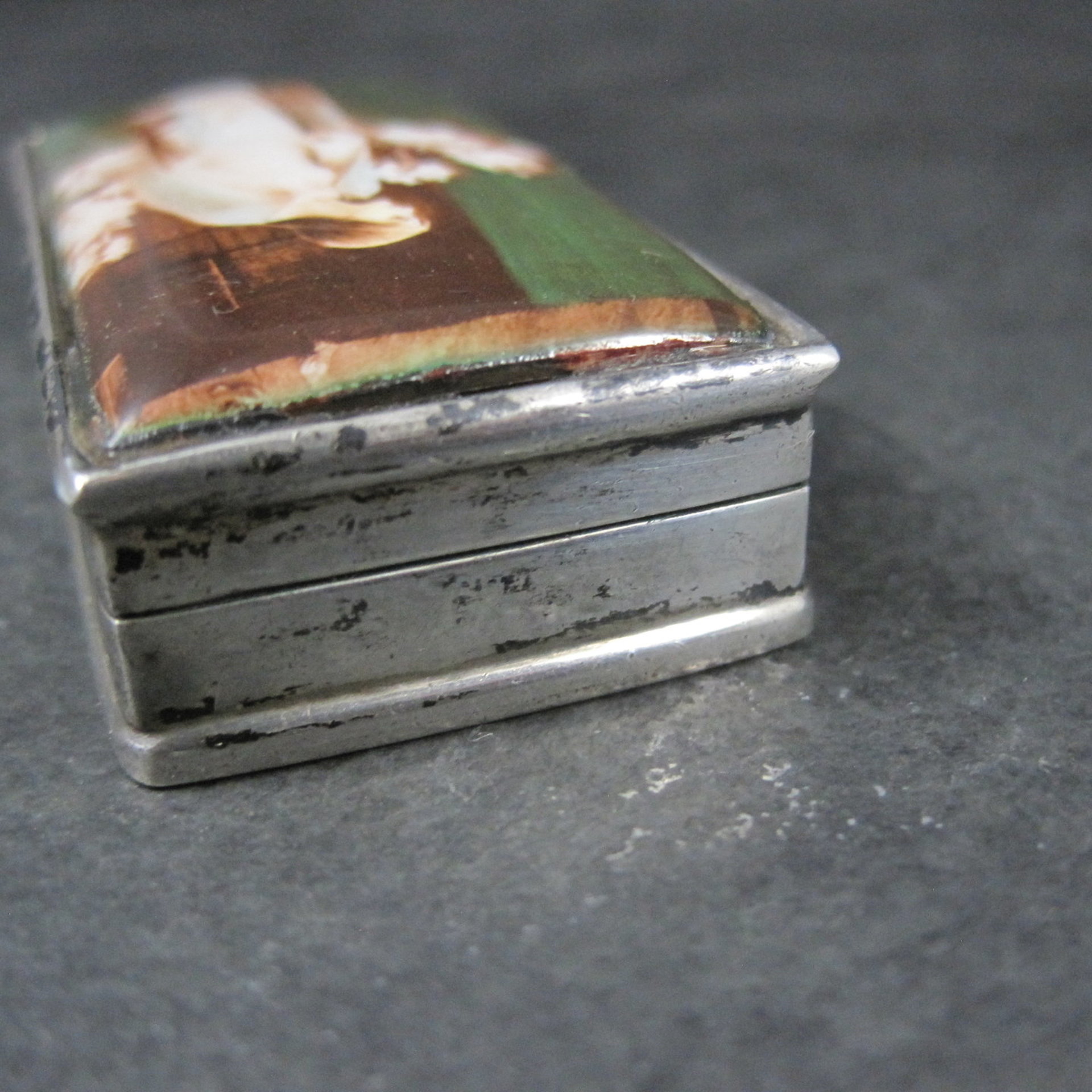 Vintage English Sterling Enamel Pill Box Art Nouveau