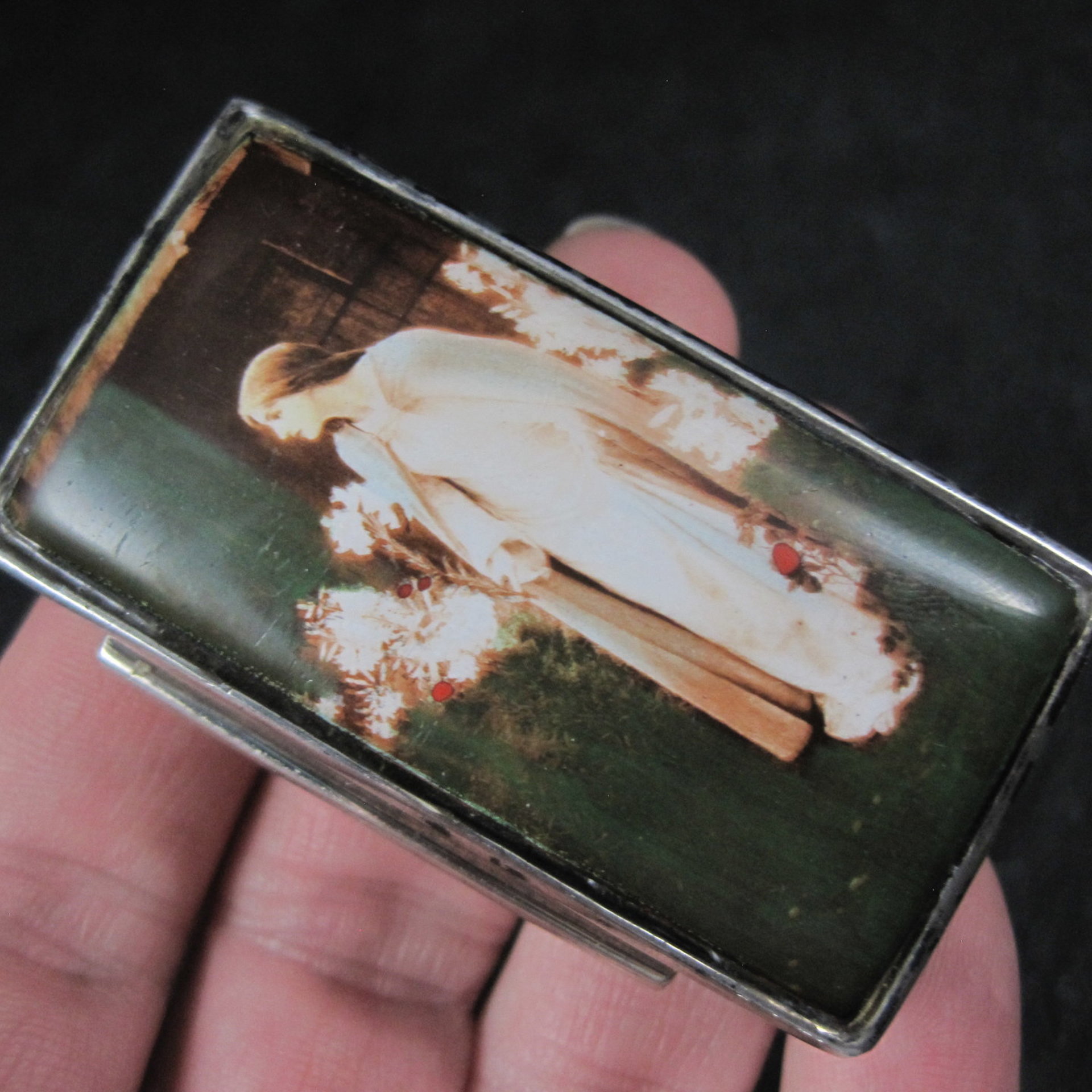 Vintage English Sterling Enamel Pill Box Art Nouveau