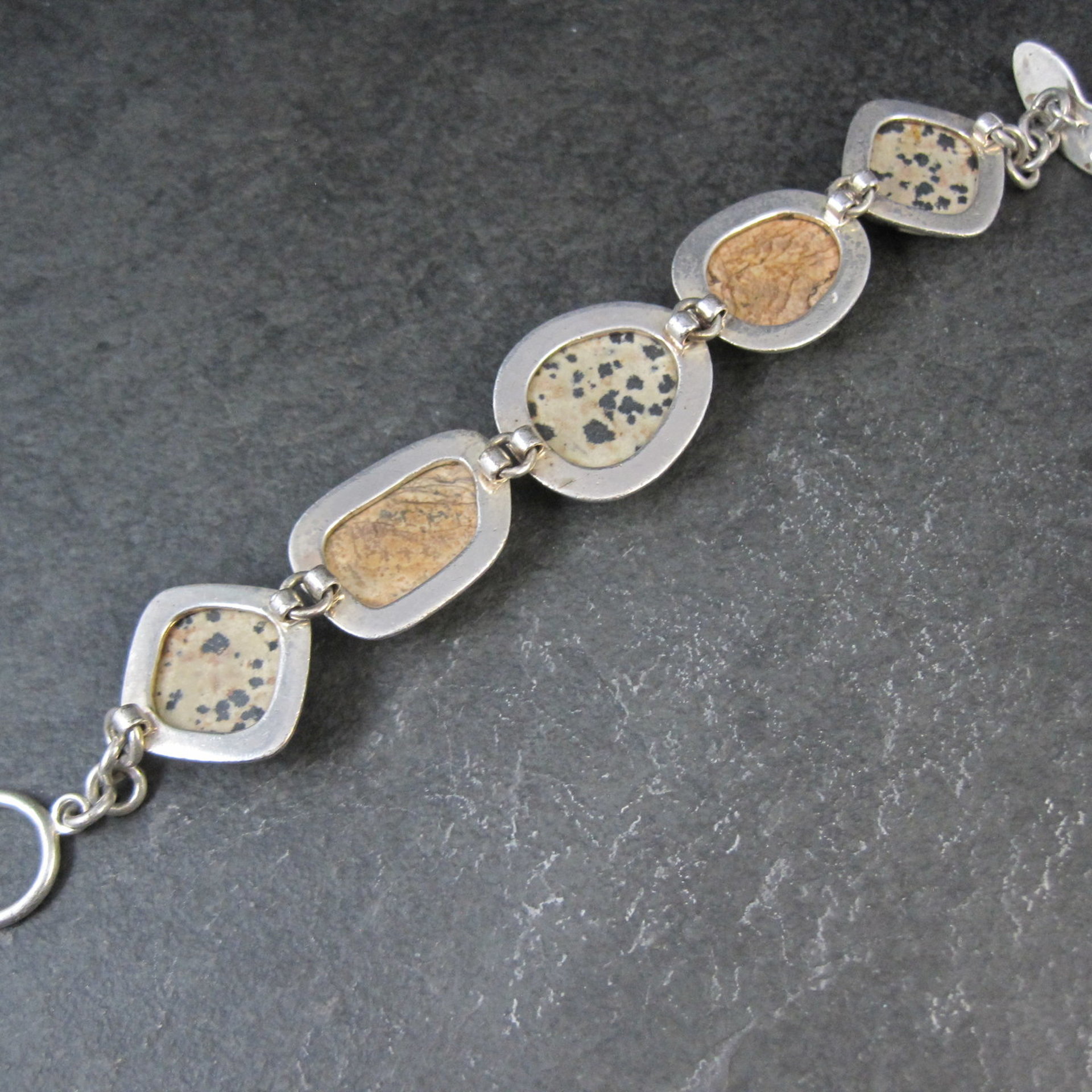 Heavy Sterling Silver Dalmatian and Picture Jasper Toggle Bracelet