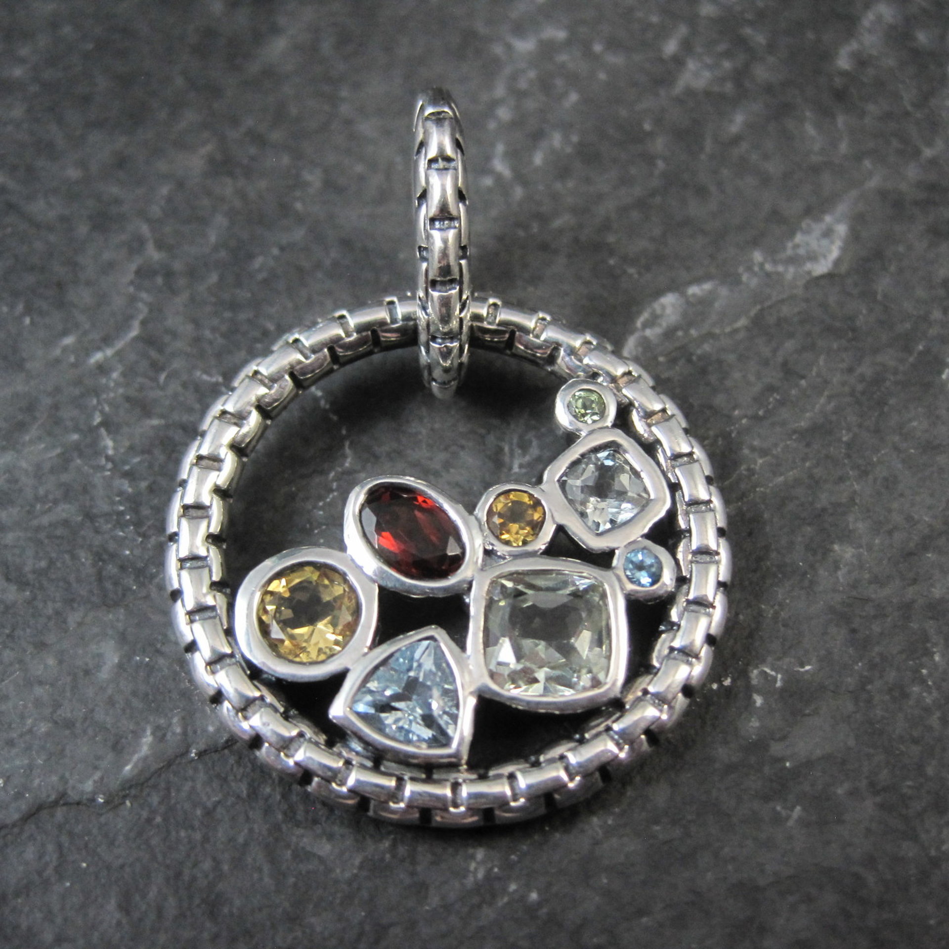 Sterling Silver Multi Gemstone Enhancer Pendant Hinged Pendant