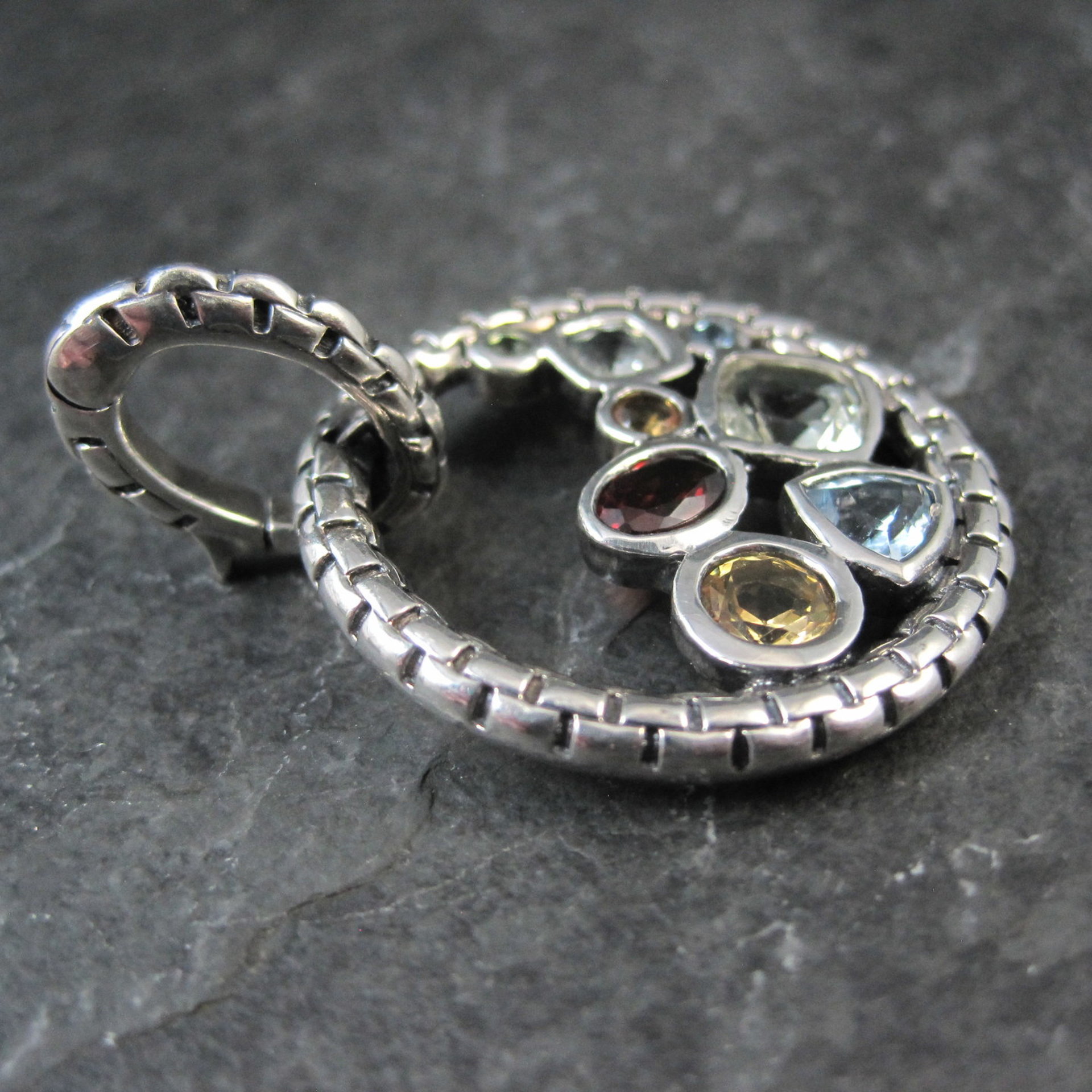 Sterling Silver Multi Gemstone Enhancer Pendant Hinged Pendant