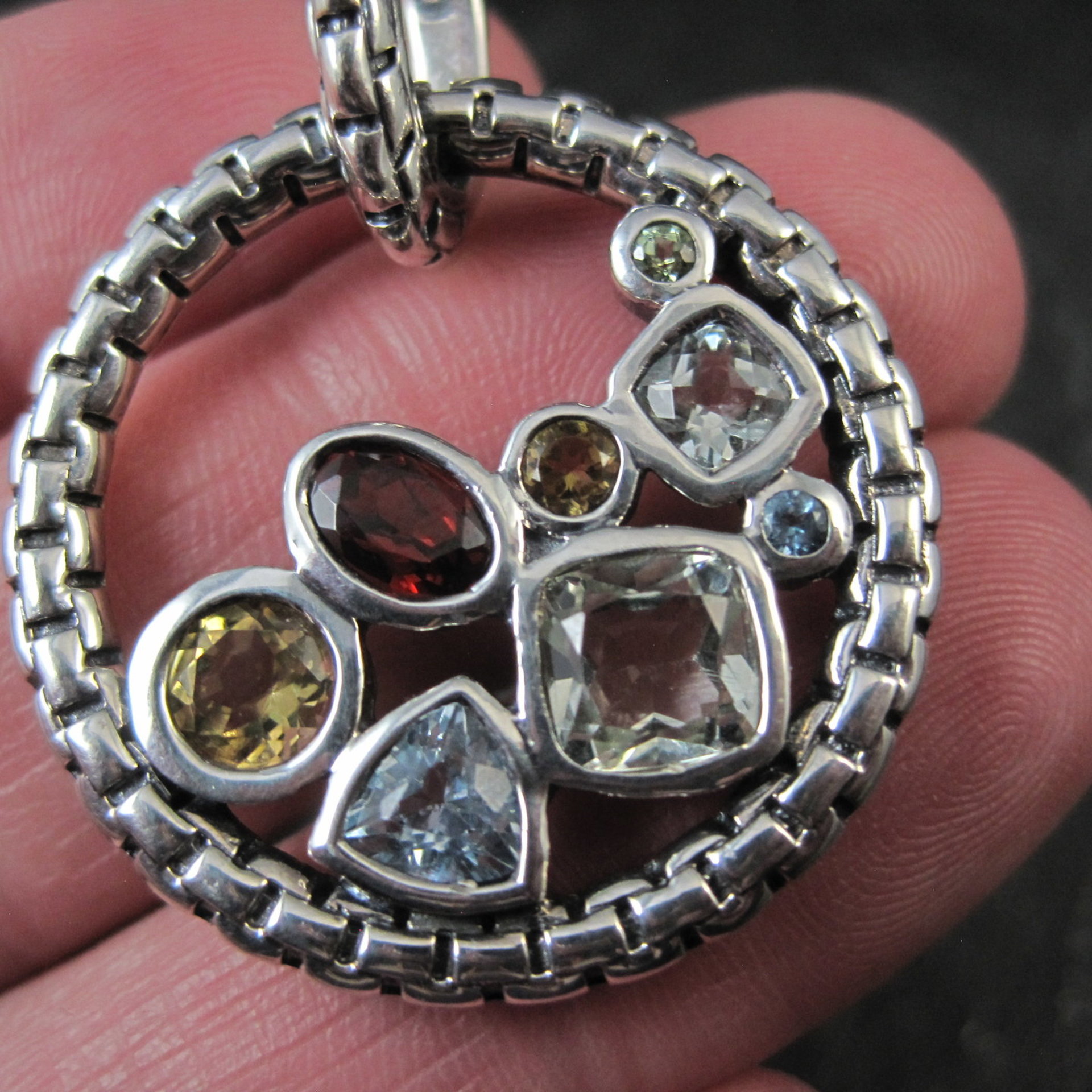 Sterling Silver Multi Gemstone Enhancer Pendant Hinged Pendant