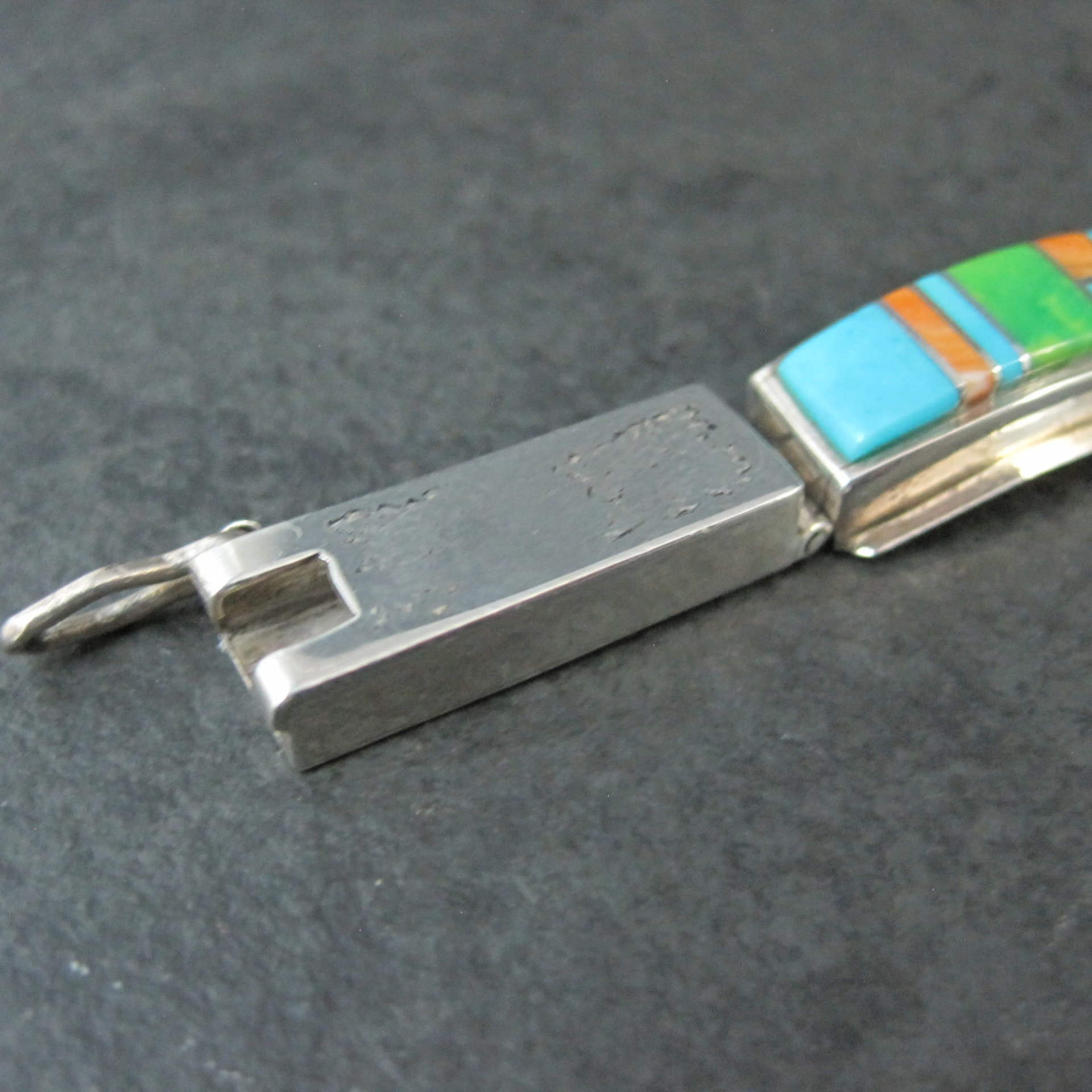 Vintage Southwestern Gemstone Inlay Bracelet Sterling Silver 6.75"